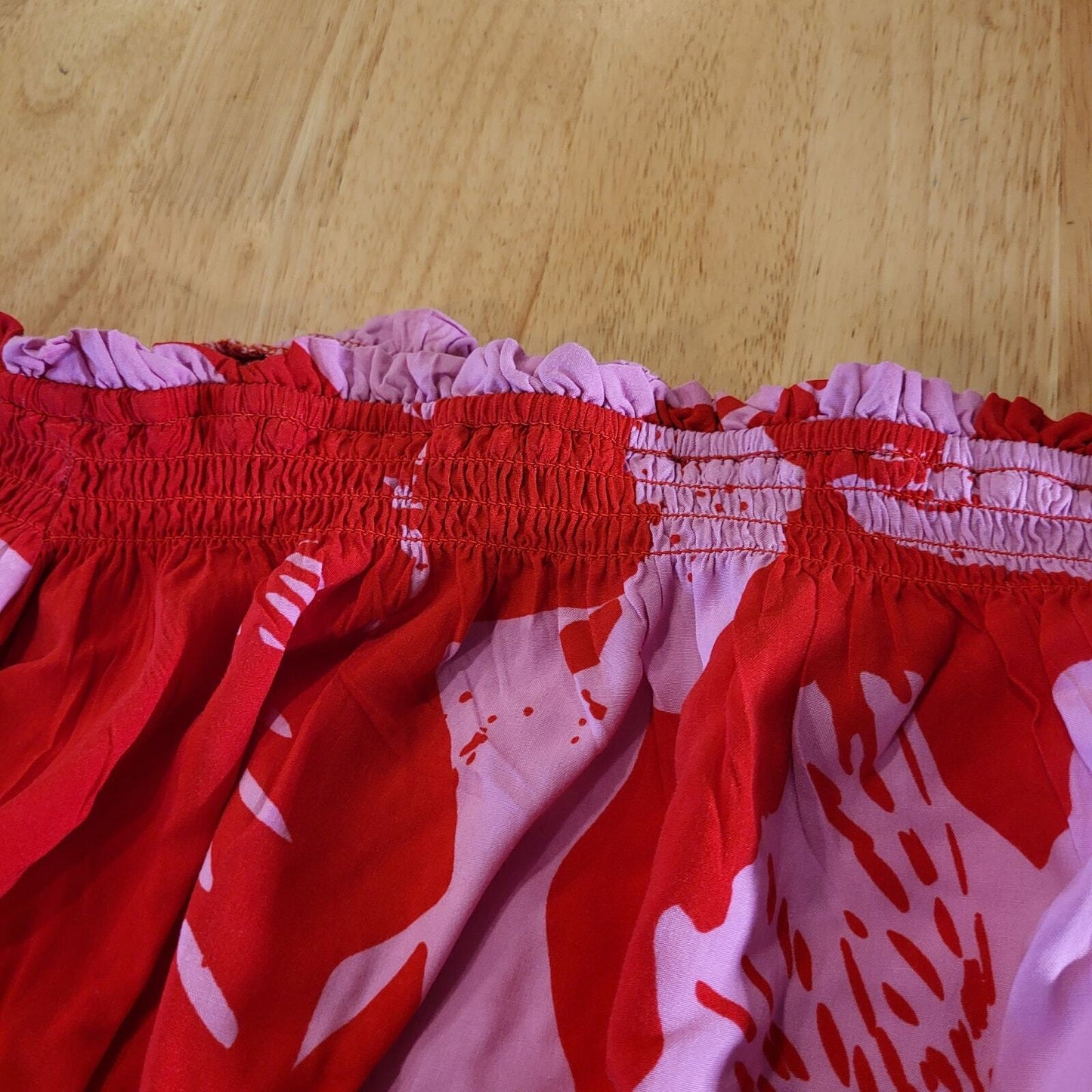 Bardot 100% viscose Red & Pink Floral Elastic Shoulder 6 Tie Cuff 16" P2P 18" L
