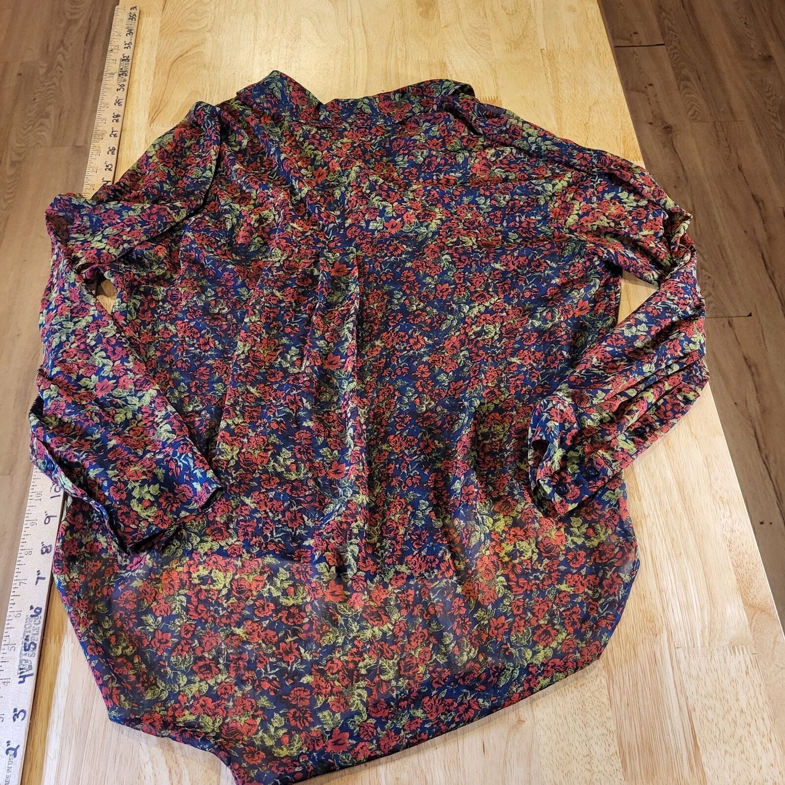 Free People Burgundy Floral Button Down Collared Shirt Small