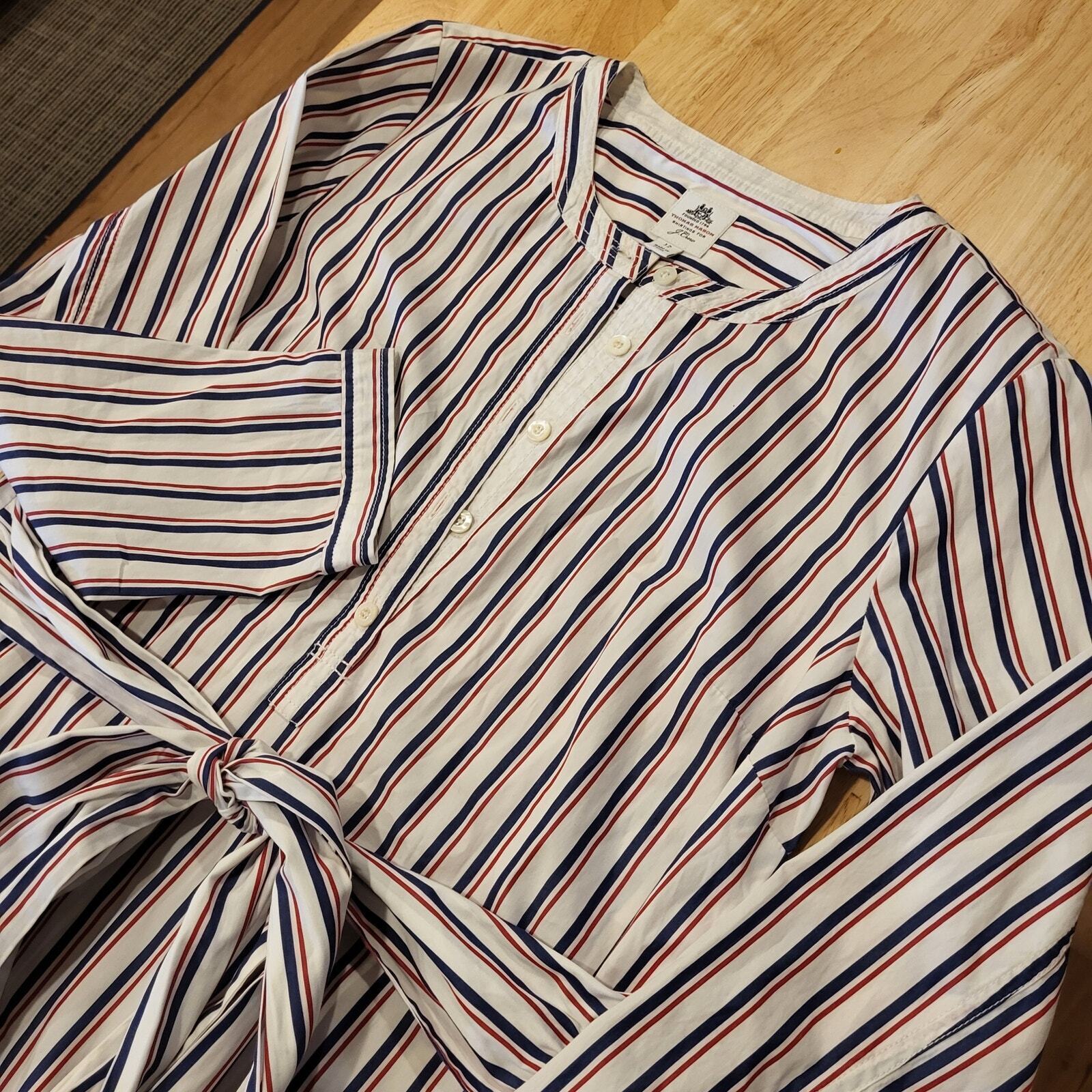 Thomas Mason for J. Crew Red, White, & Blue Striped Shirt Dress 12 100% Cotton