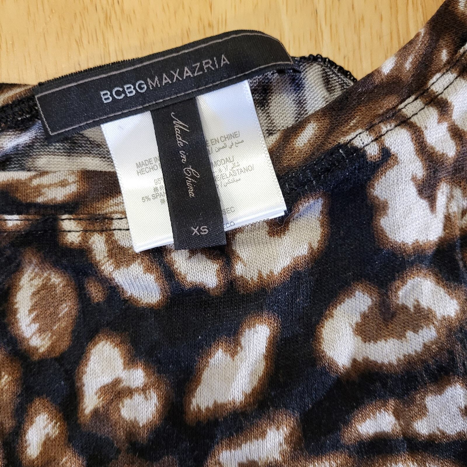 BCBGMAXAZRIA Leopard Print Sheer Long Sleeve T-Shirt XS Jersey Cotton Knit 