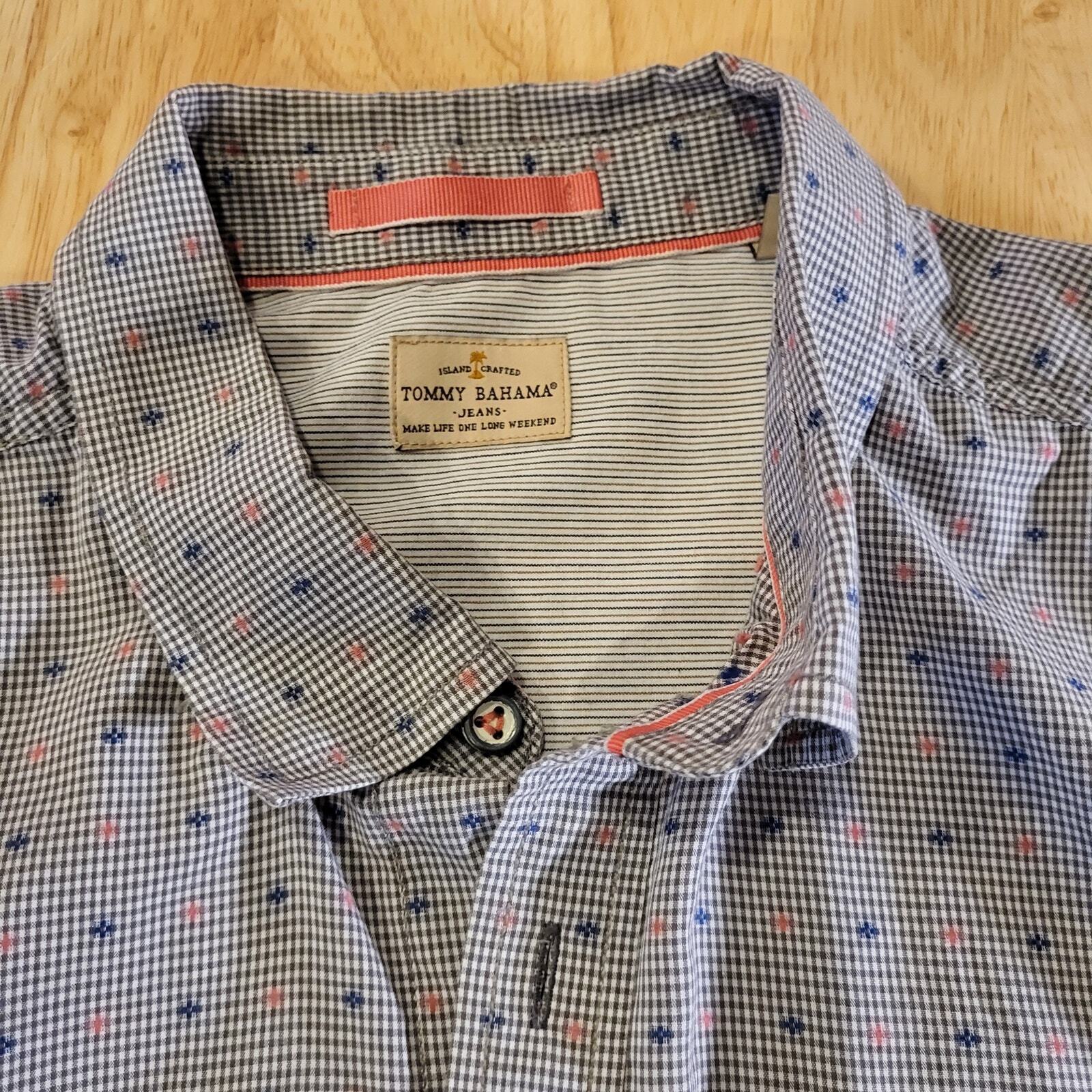 Tommy Bahama Jeans Blue Striped Cotton Shirt XL Collar Button Pocket