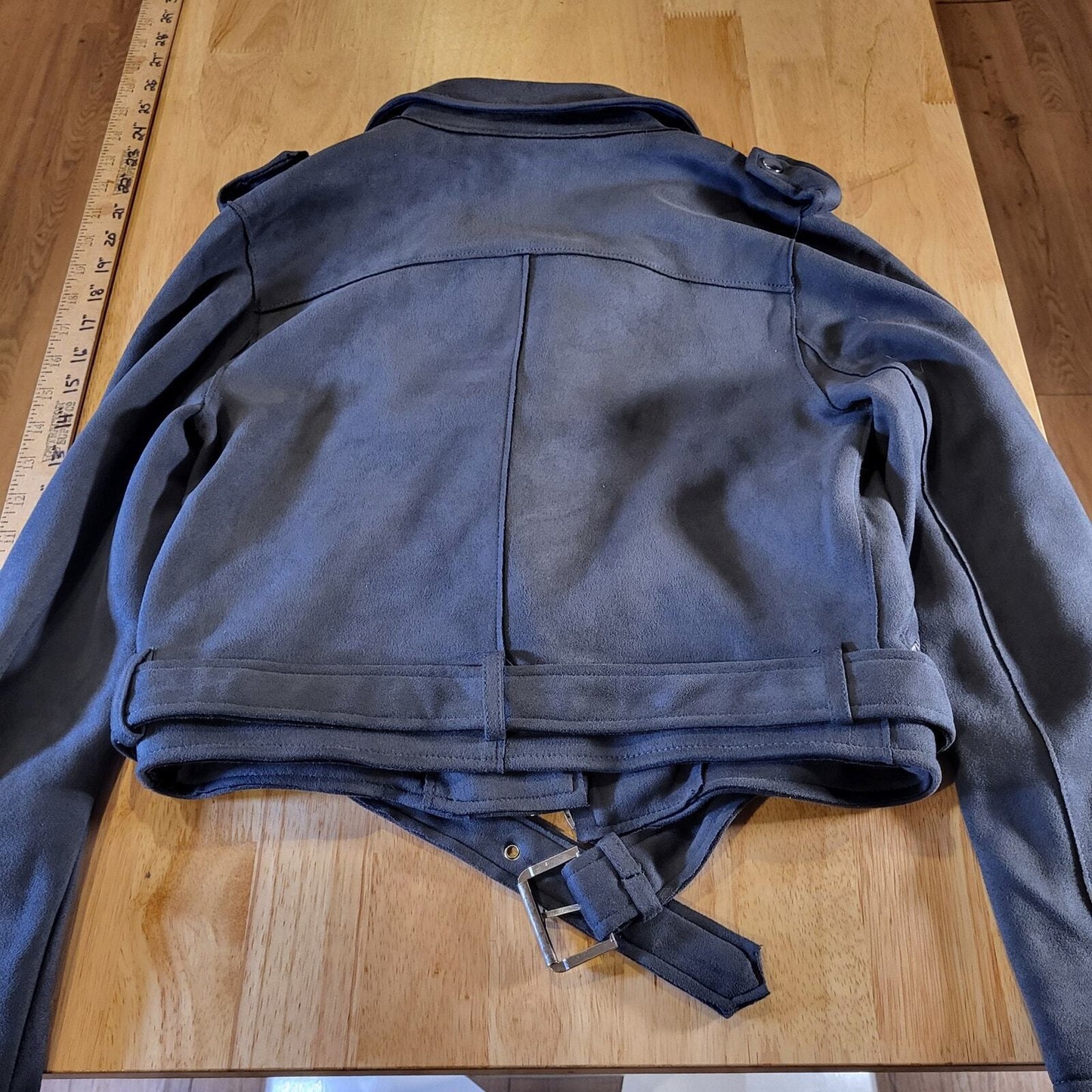 Zara Basic Suede Grey Motorcycle jacket Silver Hardware xs