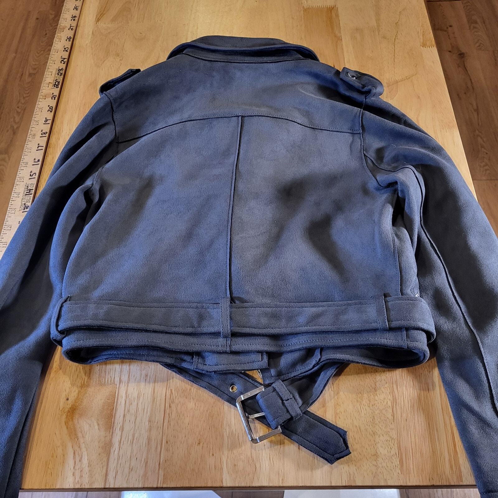 Zara Basic Suede Grey Motorcycle jacket Silver Hardware xs