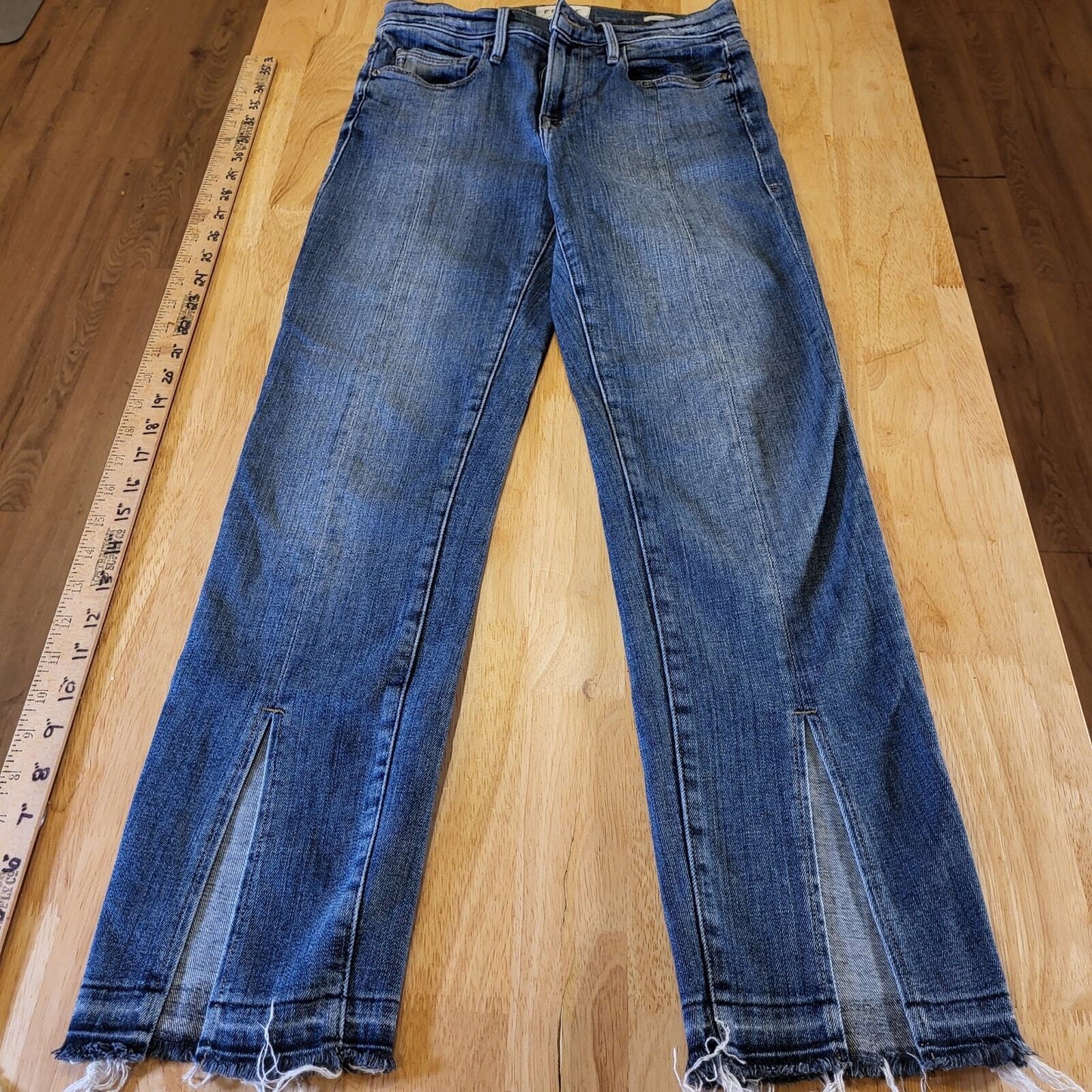 Frame Le Nouveau Straight 25 Front Slit Distressed Hem Denim Jeans USA