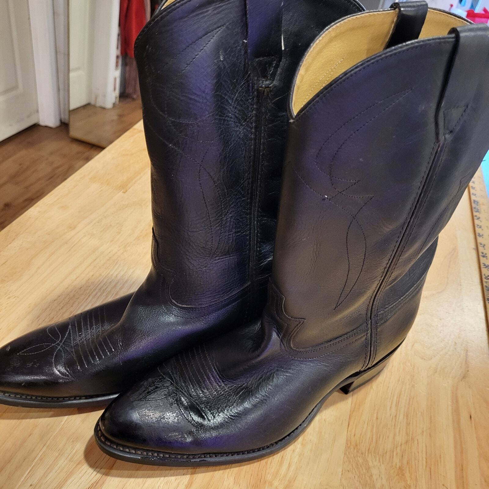 Black leather 12D Cowboy Boots 1" Heel 14" Height Johnny Cash Pointed western