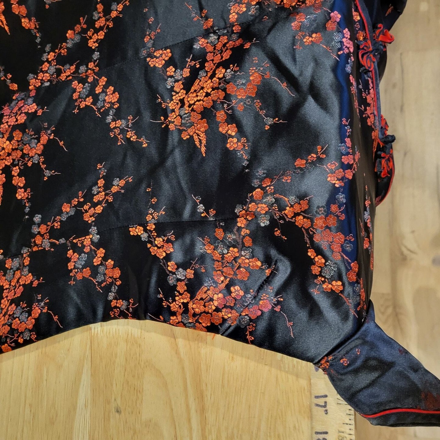 Black & Red Brocade Traditional Chinese Satin Floral Dress Mandarin Collar 15' p