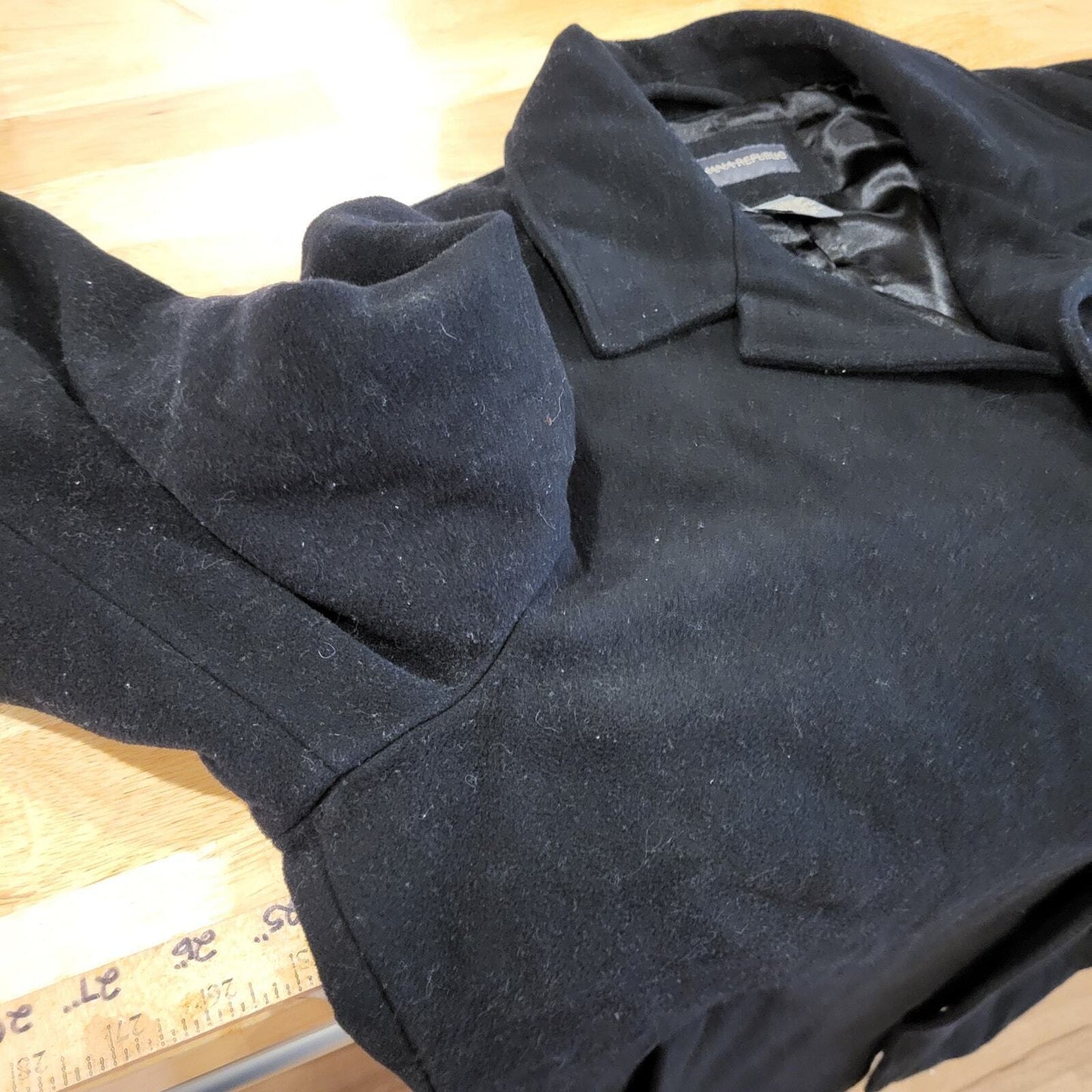 Black Wool Cashmere Banana Republic Pea Coat 25" P2P 34" Long Large