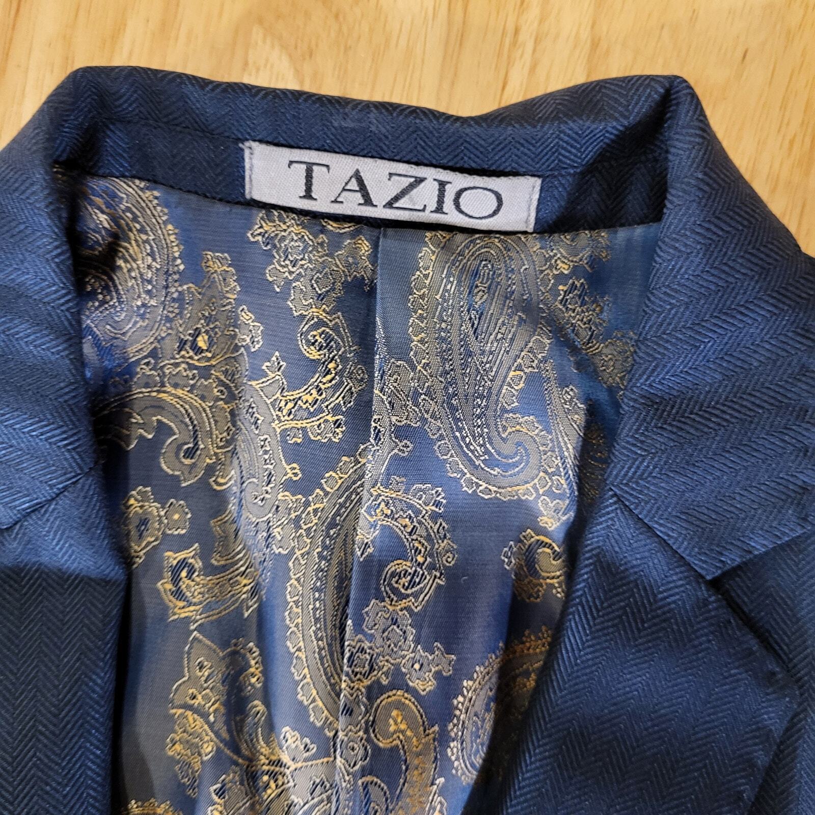 Tazio Italy Tetron Silk Blue Paisley Lined 38L 21" P2P Hand Tailored 