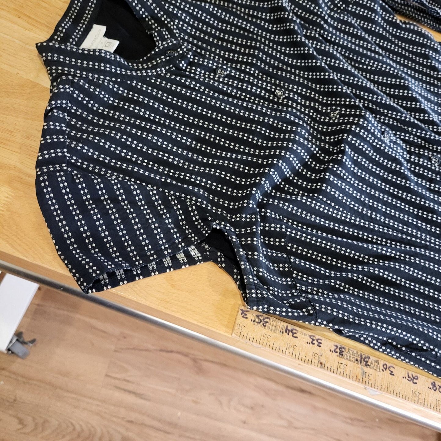 Charter Club Blue Striped Dot Button Shirt Dress Cap Sleeve Mandarin Collar 14