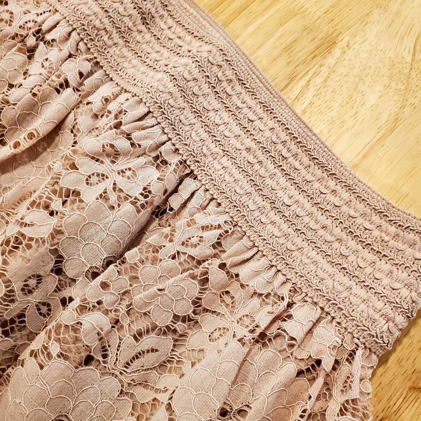 Pink Lace Balletcore 1X Elastic Waist Cotton Blend Knee Length Skirt