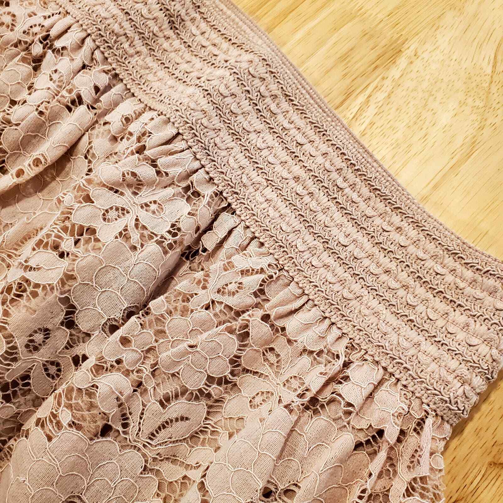 Pink Lace Balletcore 1X Elastic Waist Cotton Blend Knee Length Skirt