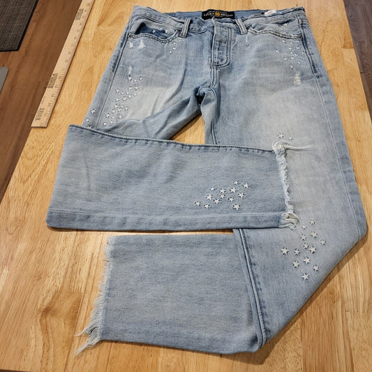 Lucky Brand Star Embroidered Light Wash Distressed Sienna Slim Boyfriend 0/25