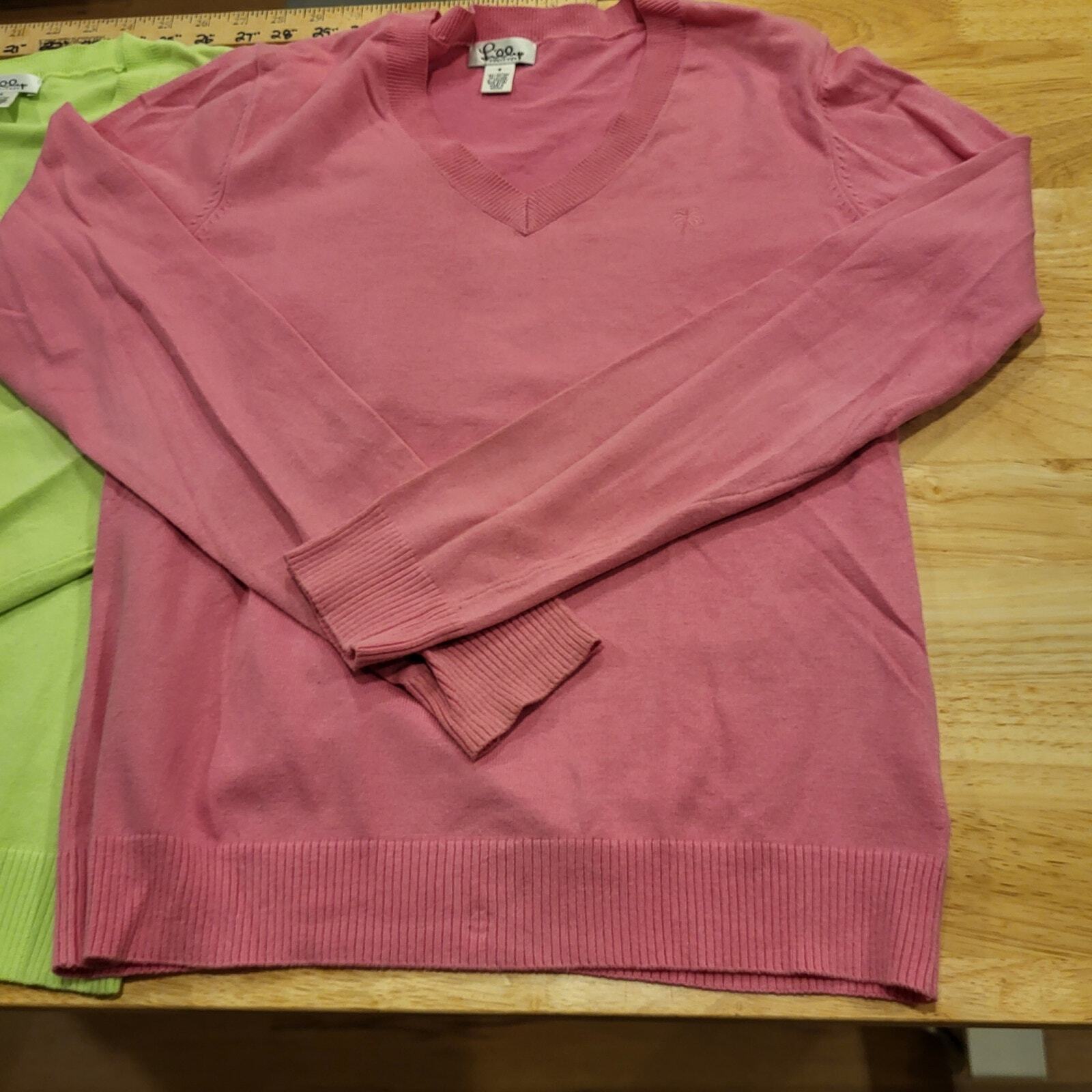 Lilly Pulitzer Lot of 2 Pink & Green Cotton Blend V Small Neck Sweaters 