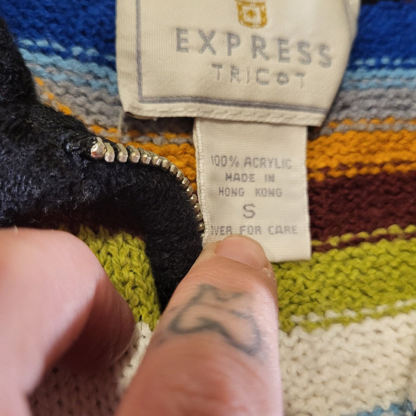 Vintage Express Tricot Knit Striped Collared 1/4 Zip Long Sleeve Sweater Small