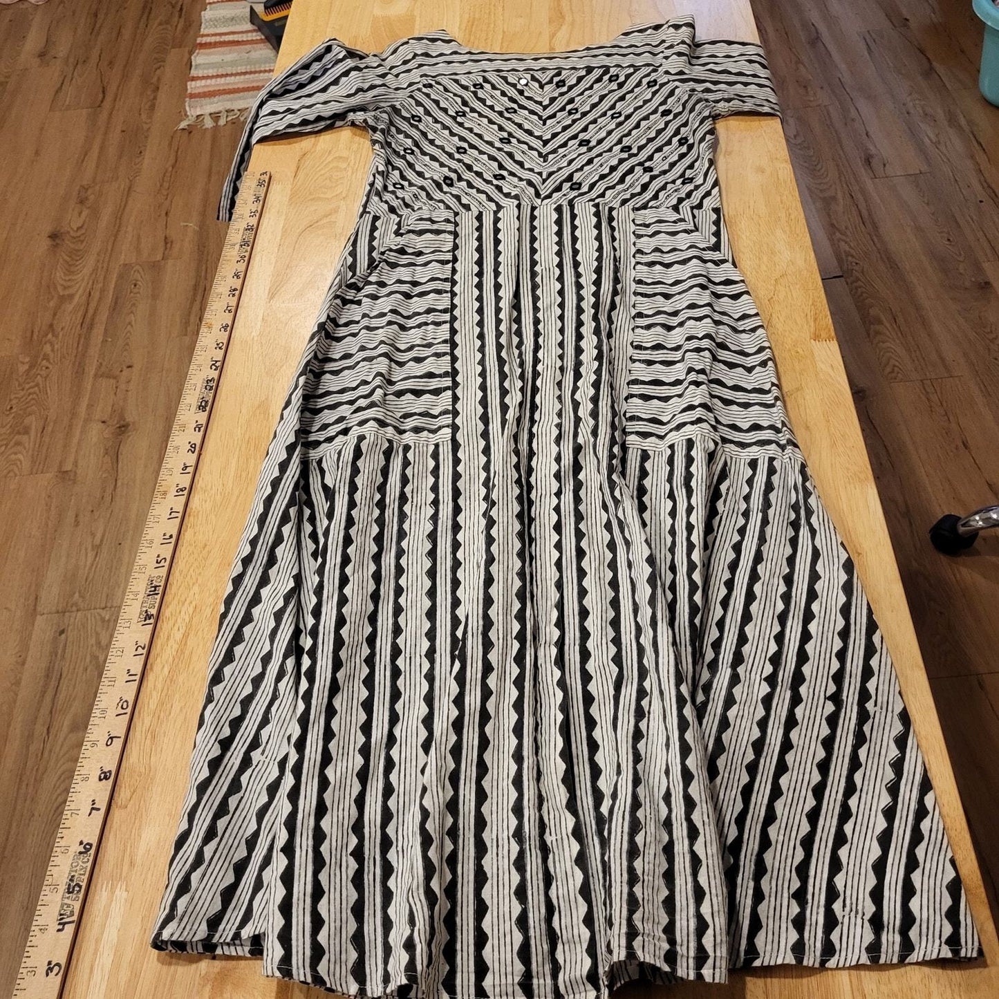 Okhai Geometric Hand Block Print "The Ceo" Mirror Embroidery Indian Made Dress