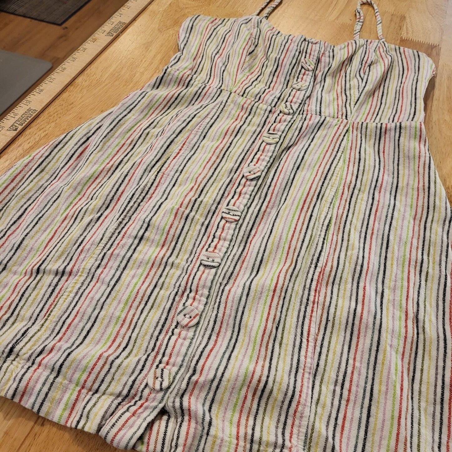 Cotton Forever 21 Large Spaghetti Strap Mini Dress Rainbow Elastic Button 