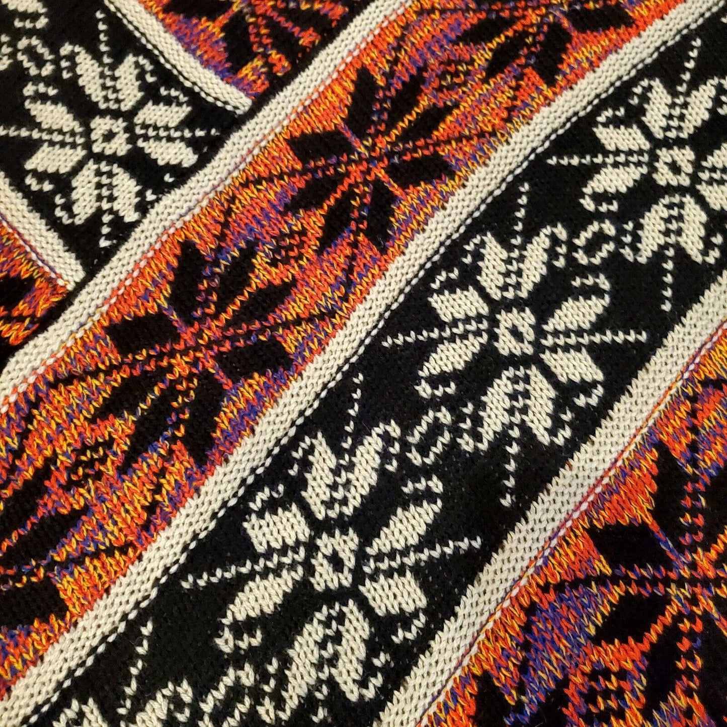 New Direction Colorful Fair Isles Print Poncho Orange Purple Black White Sweater