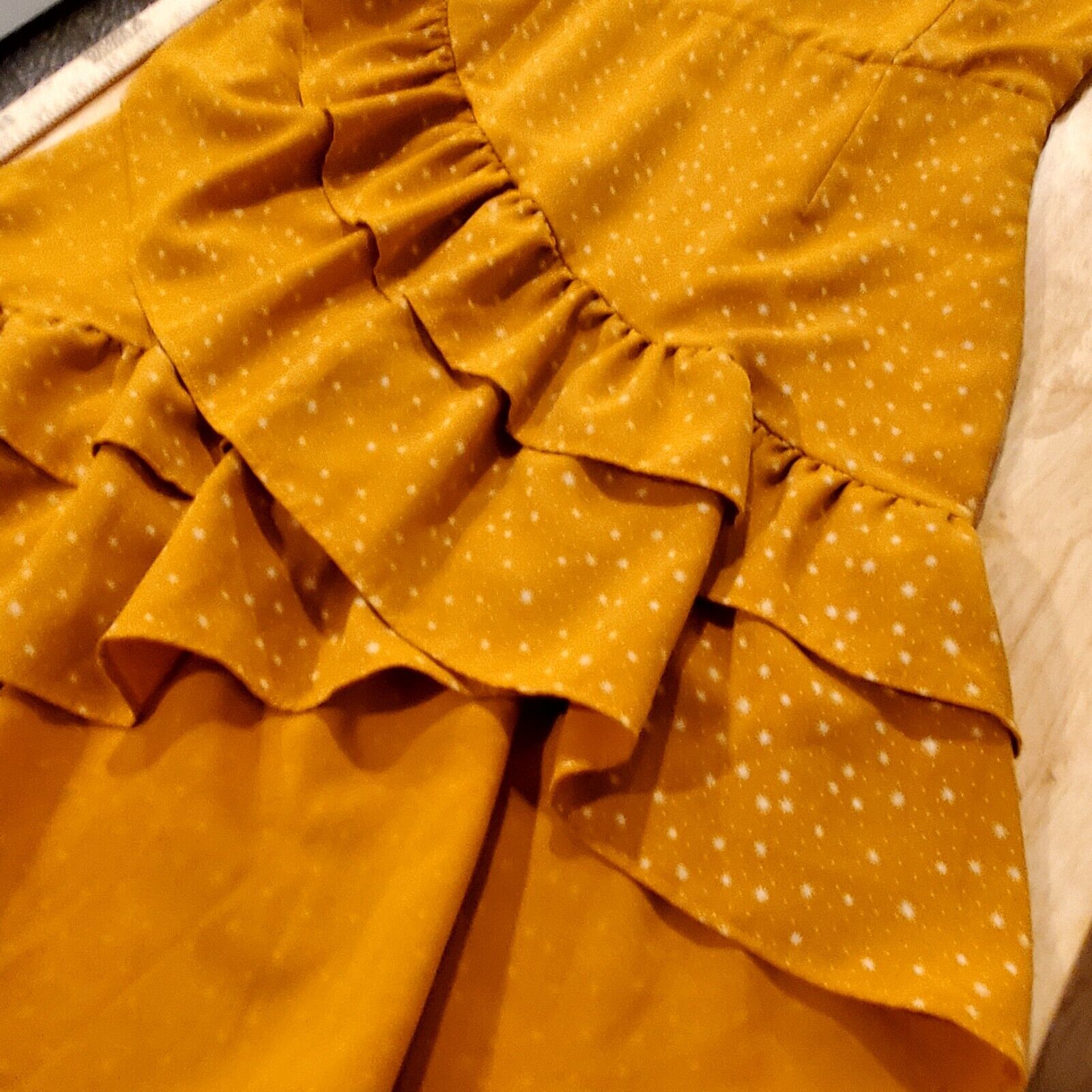 Yellow Star Print Fanco Dress Size S Witchy BOHO CUTE ruffle Mystical Pretty 