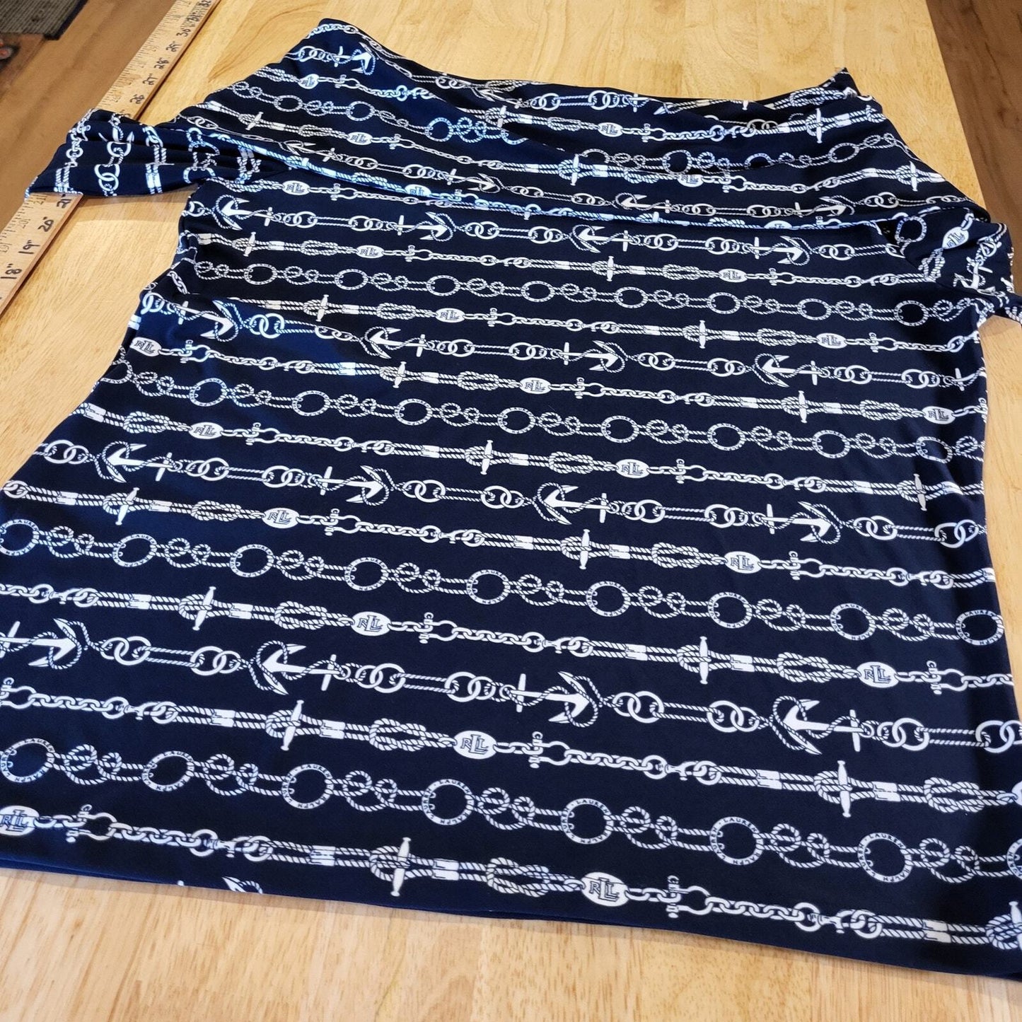 Ralph Lauren Blue Nautical Bardot Off the Shoulder Blouse Navy Large Side Slit