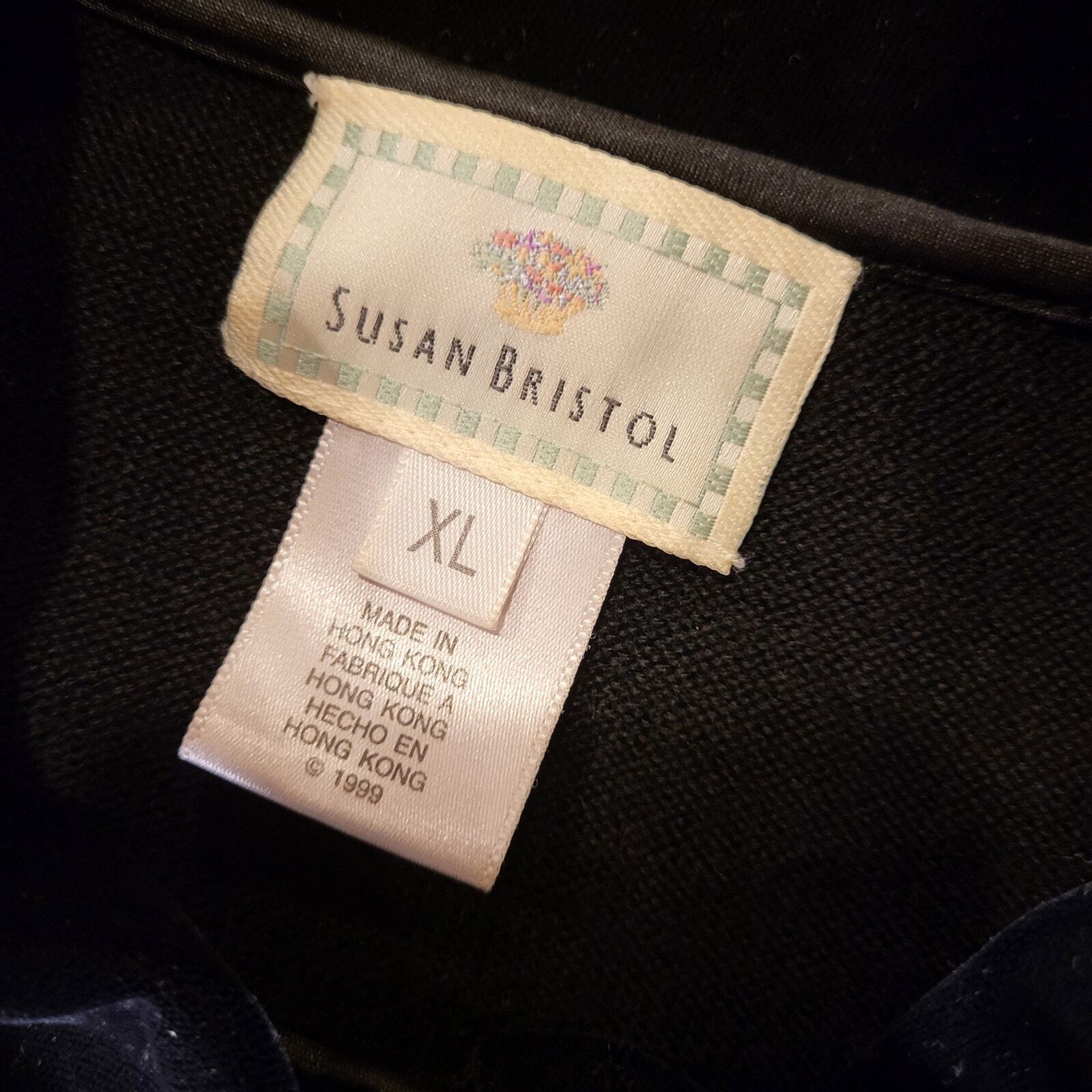 Susan Bristol Wool Blend Collard Black Lace Burnout Floral Button XL 