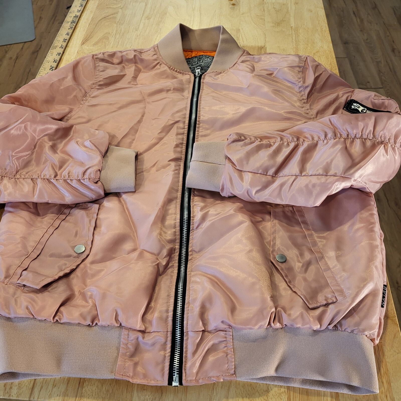 Brooklyn Cloth Pink Bomber Jacket Orange Lining Medium 23" Pit to Pit