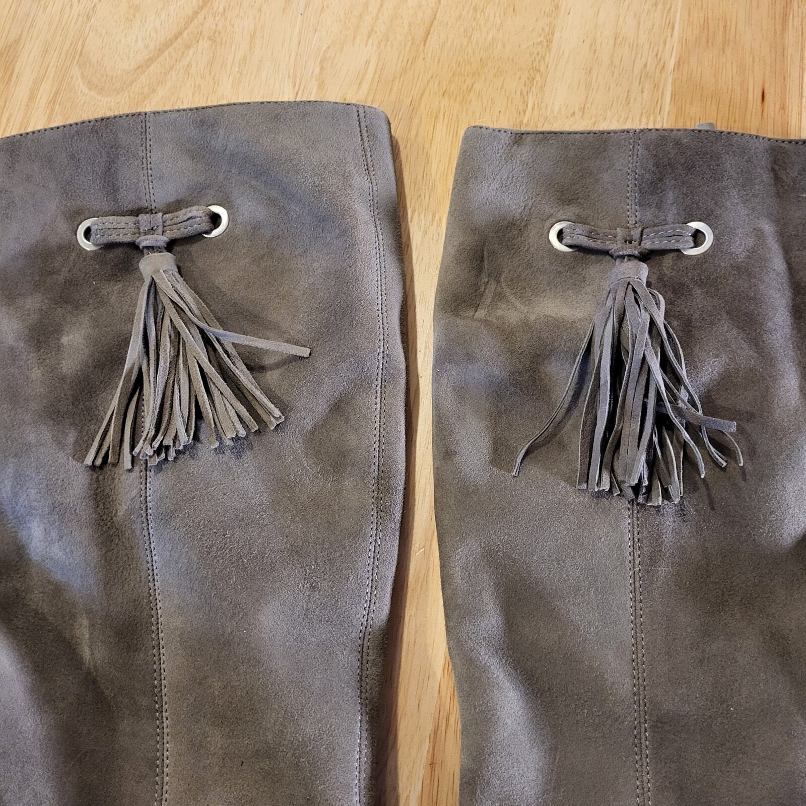 Bandalino Gray Suede Leather Tassel Boots 2 in Heel Slip Resistant 9.5