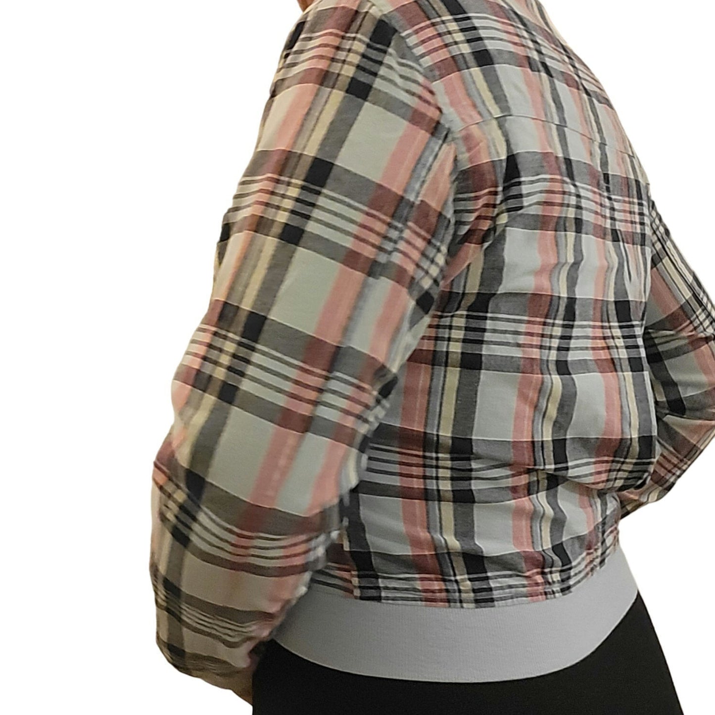 Feathers 100% Cotton 90's Plaid Blue Y2K Bomber Jacket Pockets Zipper large