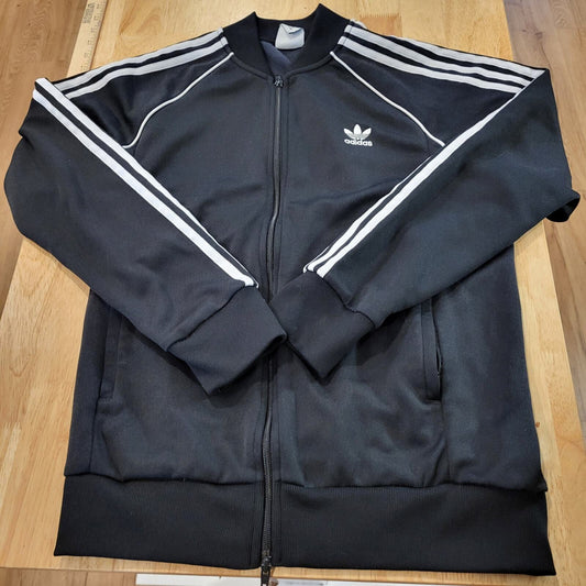 Large Adidas Originals Black Track Jacket long sleeve pockets zip