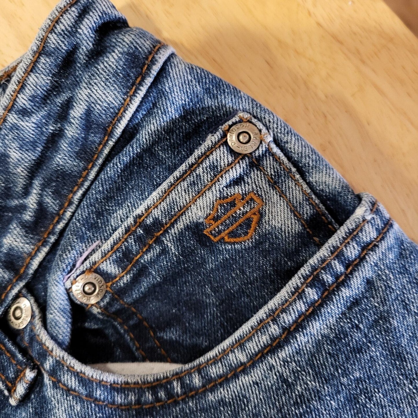 Harley Davidson Size 8 Boot Cut Medium Wash & Weight Denim Jeans 