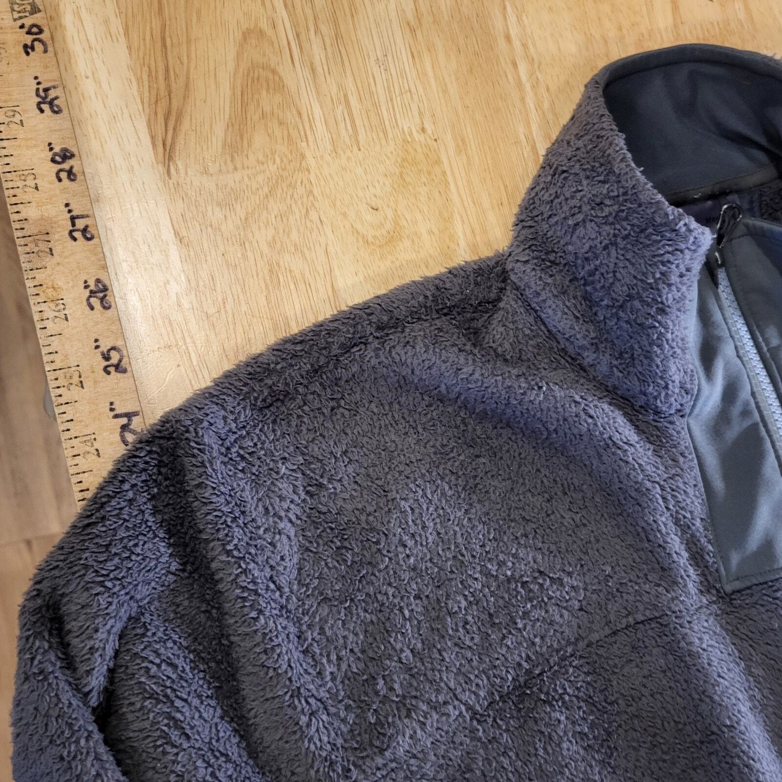 REI Gray Fleece Full Zip Nylon Sleeve Jacket Pockets Medium Toggle 22" P2P 25" L