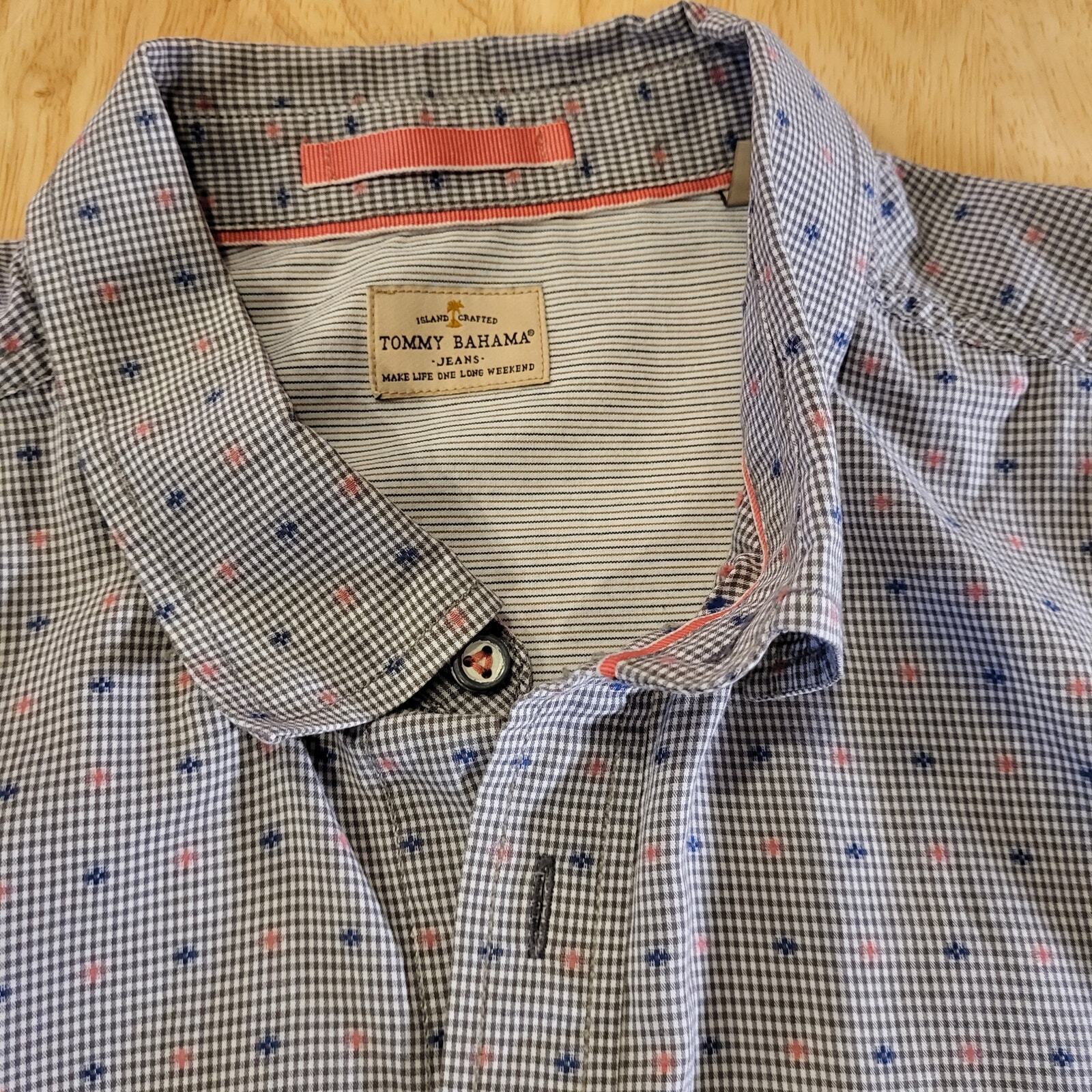 Tommy Bahama Jeans Blue Striped Cotton Shirt XL Collar Button Pocket