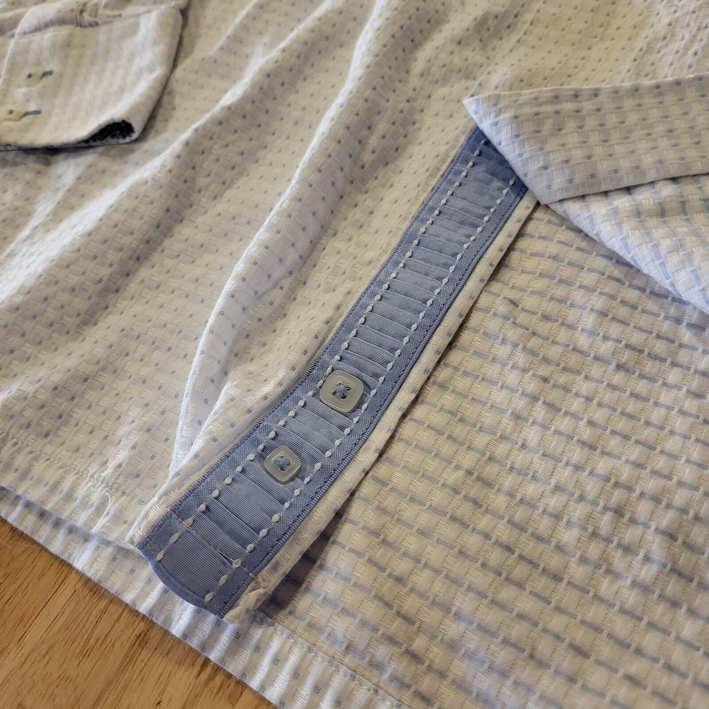 Visconti Men's White & Blue Cotton Button Down Collared Dress Shirt XL Blue
