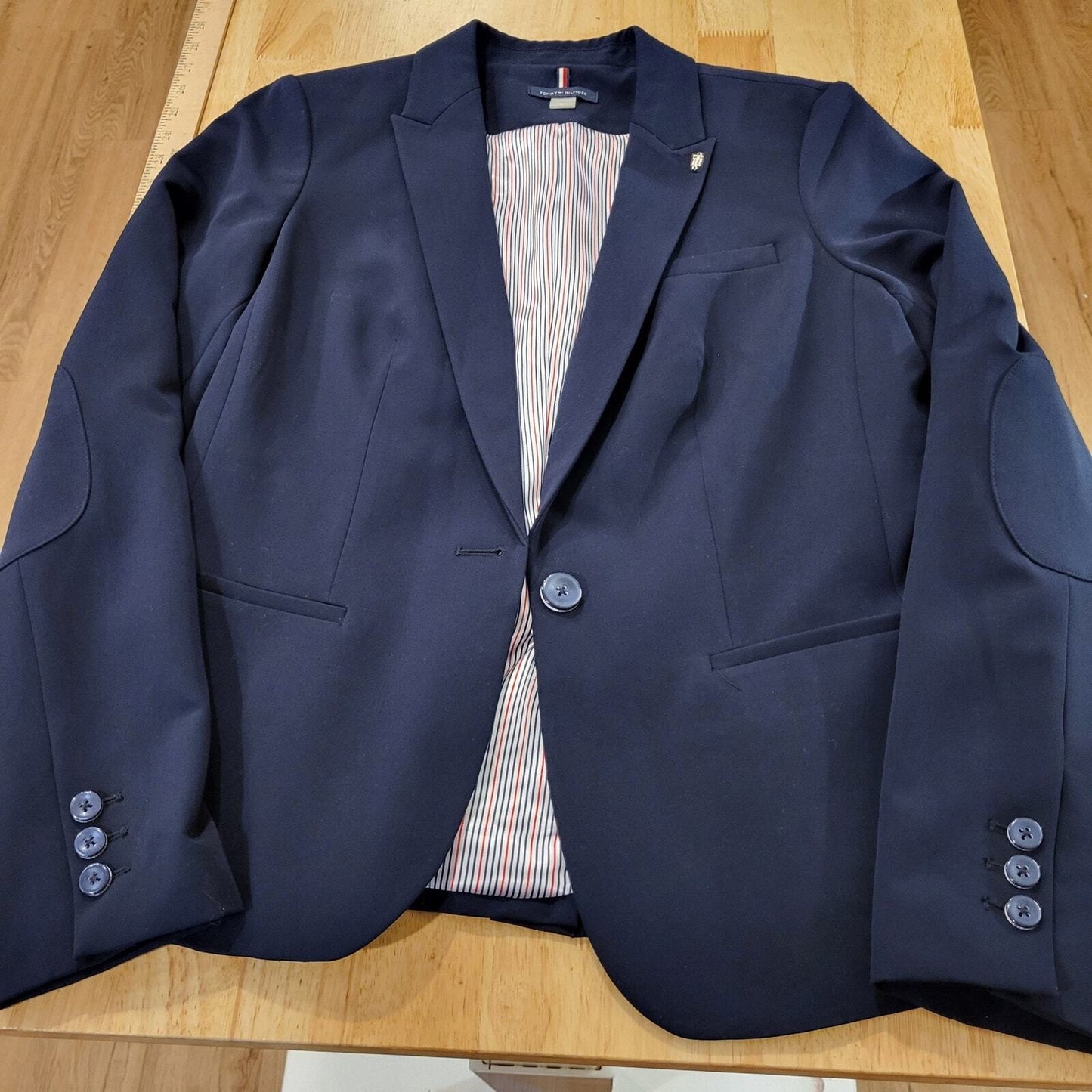 Tommy Hilfiger Size 10 Blue Blazer Satin Striped Lined Button & Gold Detail