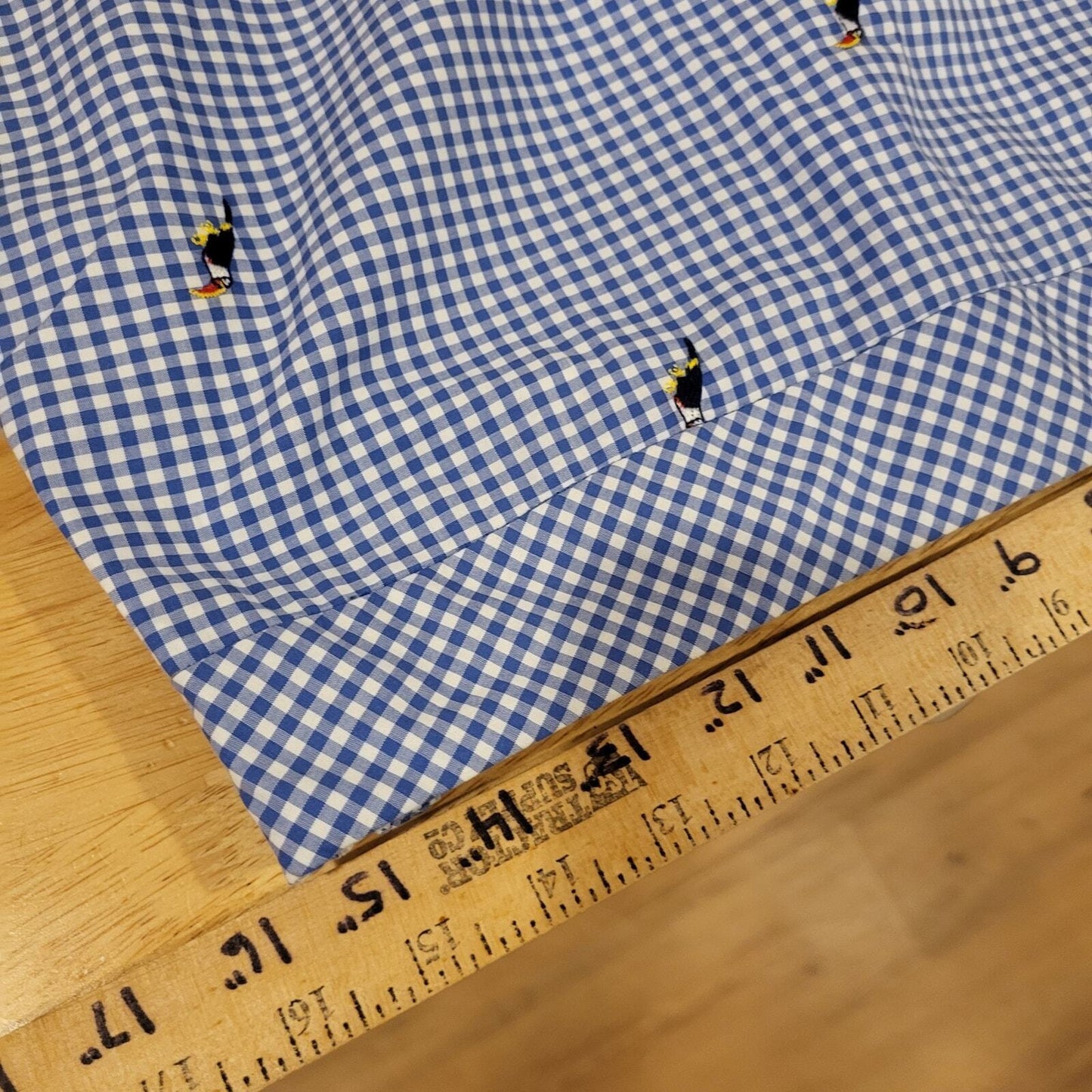 Talbots Blue Gingham Parrot Embroidered Cotton Pencil Skirt Invisible Zip 6