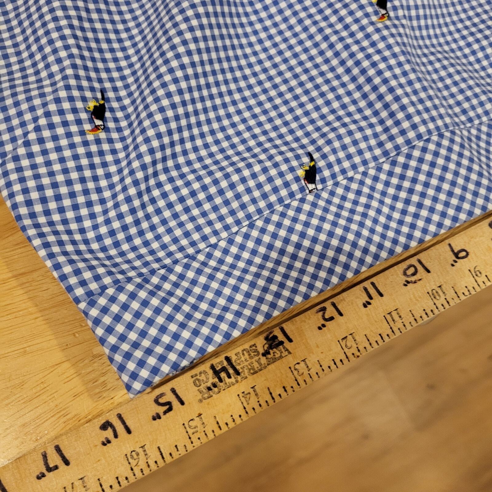 Talbots Blue Gingham Parrot Embroidered Cotton Pencil Skirt Invisible Zip 6