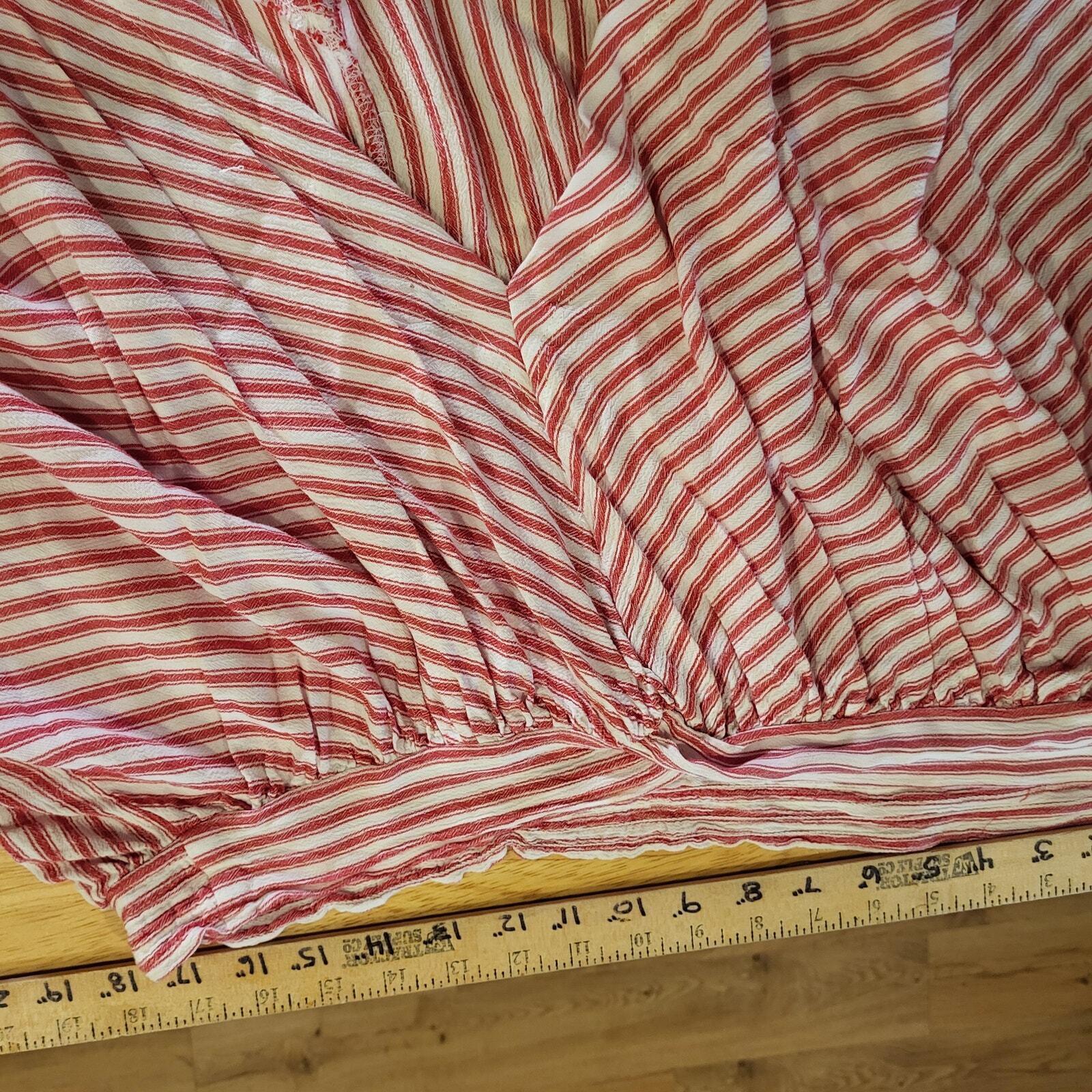 Red & White Striped Mustard Seed Soft Blouse V Neck Short Sleeve