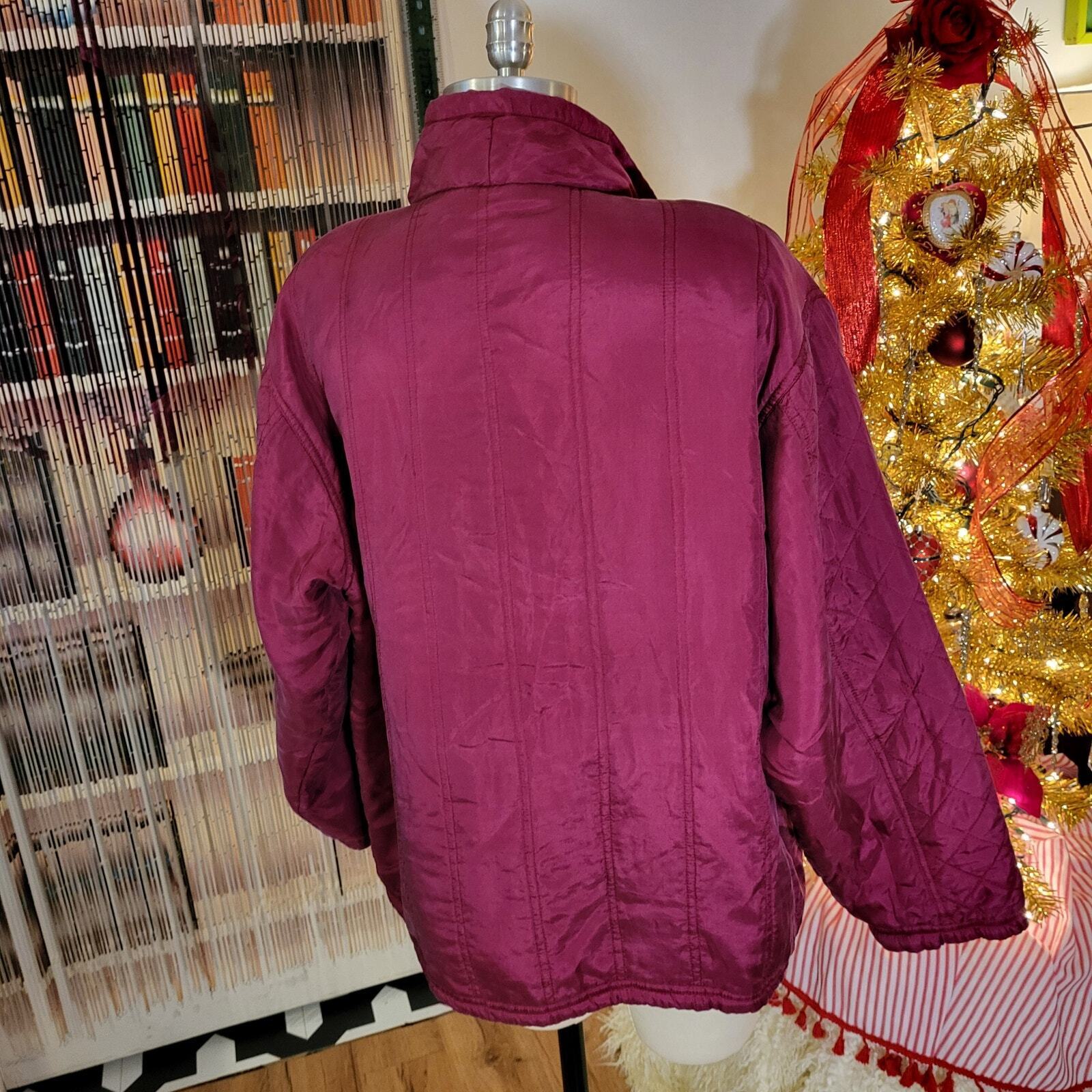 Vintage Active Club 100% Silk Puff Jacket Pink Fuscia Pockets Snap Toggle XL