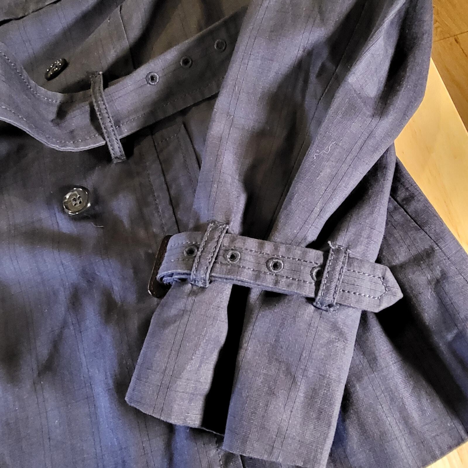 Elizabeth & Jaime Convertable Blue Pinstripe Belted 100% Cotton 20" P2P 22" Long