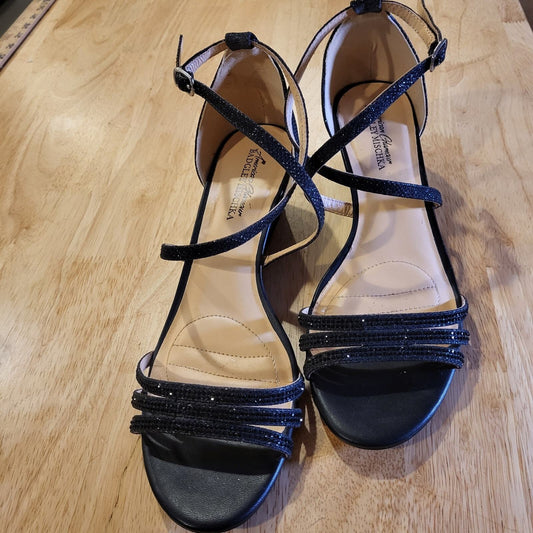 Badgley Mischka Black Rhinestone Strappy Wedge Worn Once Designer size 10