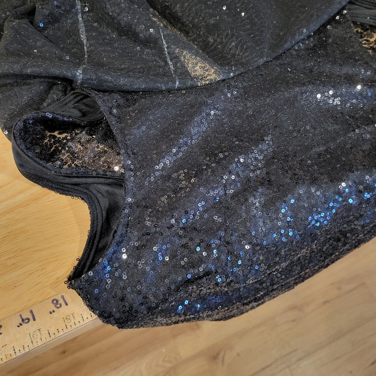 Black Sequin Bat Wing zip Back Blouse Cropped Pretty 