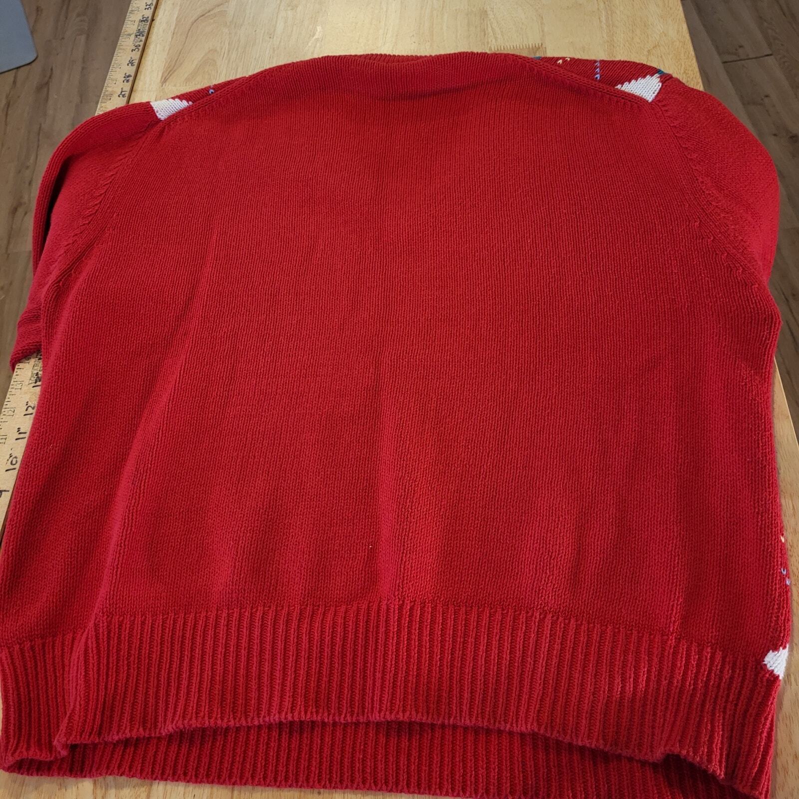 Vintage Argyle 100% Cotton Red White & Green Gold Norsport Lonng Sleeve Sweater 