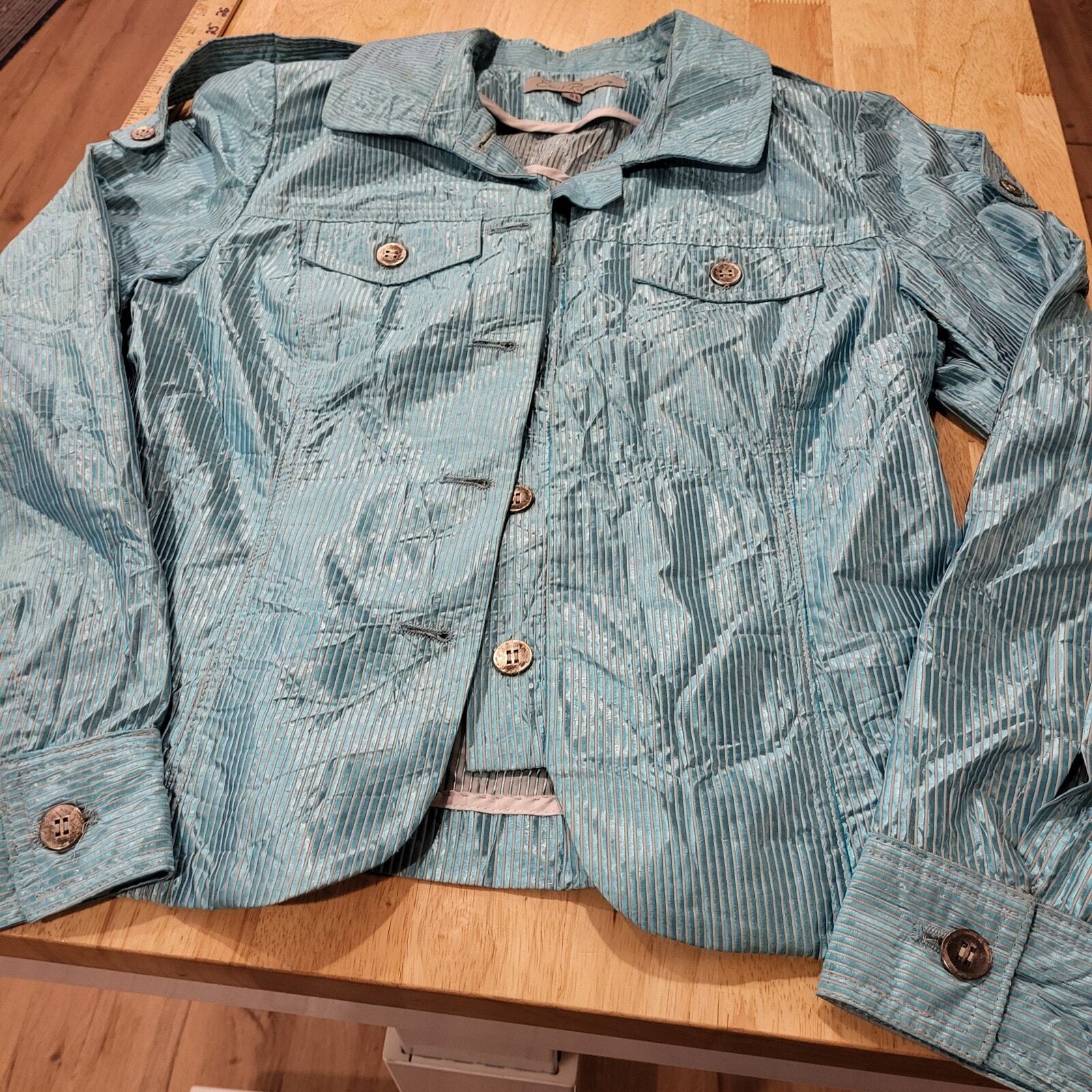 Emil Rutenberg Teal Metalic Jacket Vintage Pockets 21" shoulder to hem 18" P2P