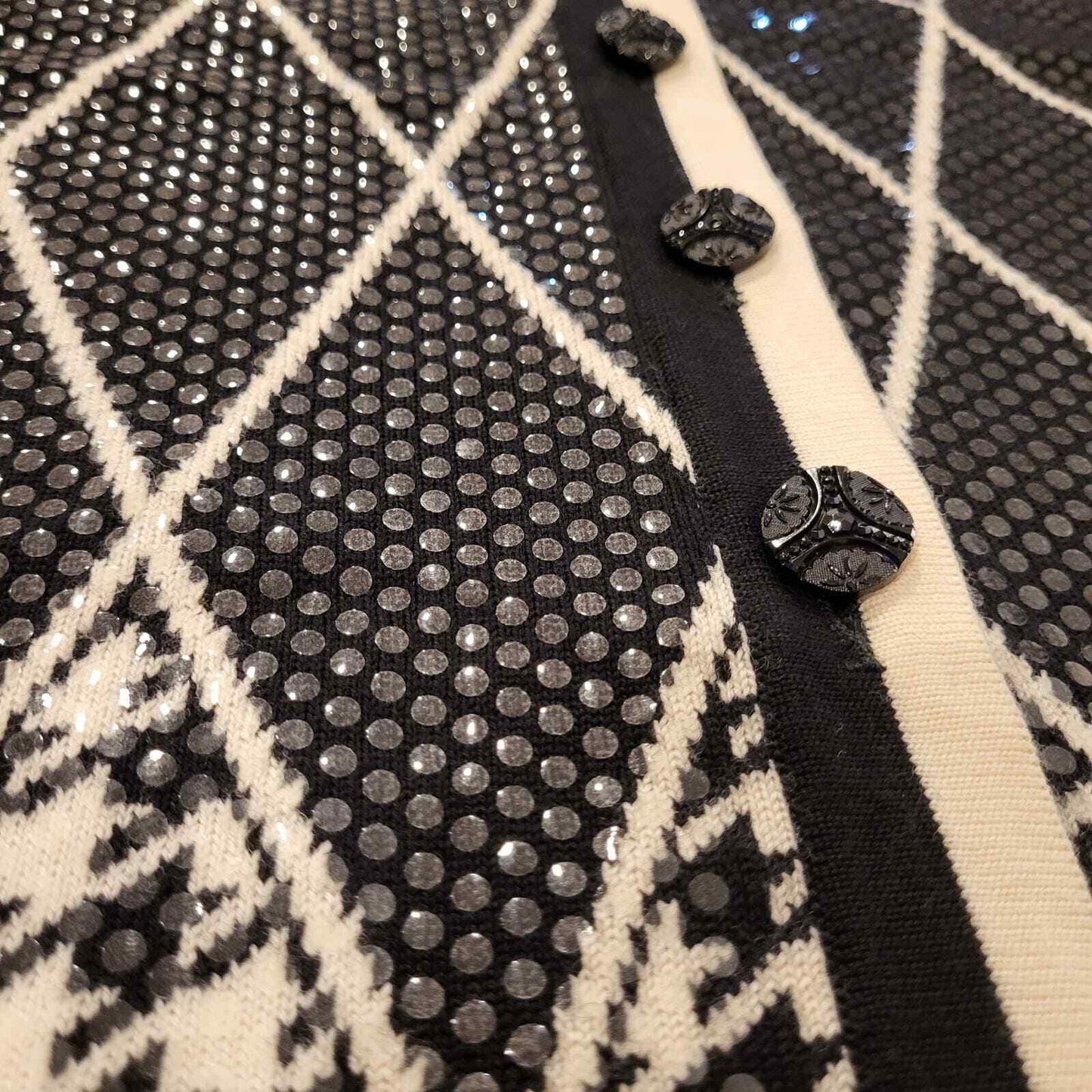 Stizzoli Made in Italy Wool Houndstooth Geometric Black and White Cardigan