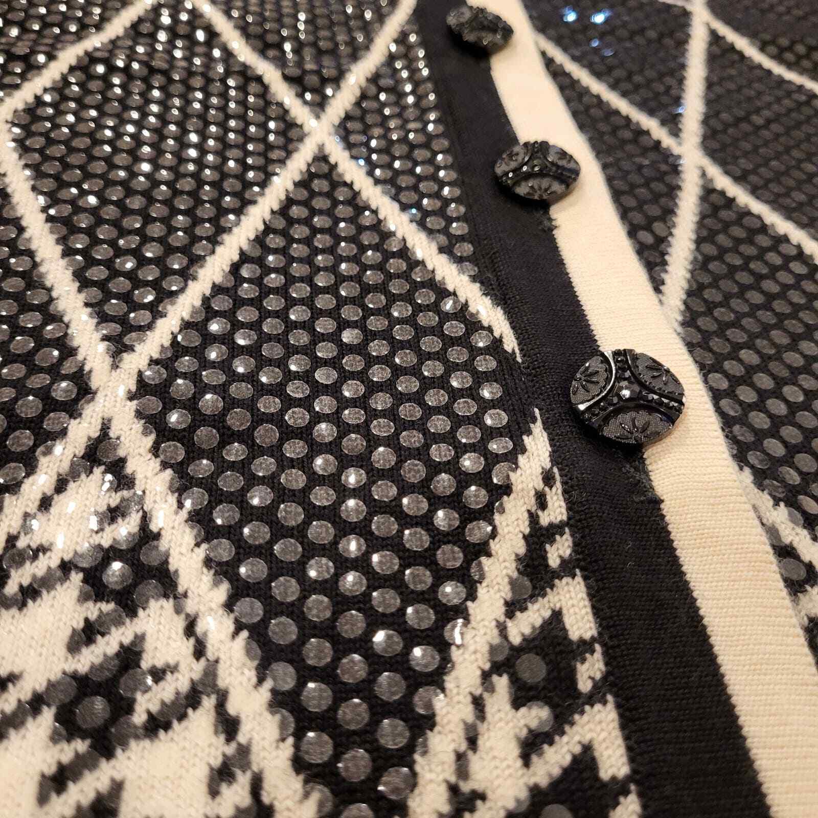 Stizzoli Made in Italy Wool Houndstooth Geometric Black and White Cardigan