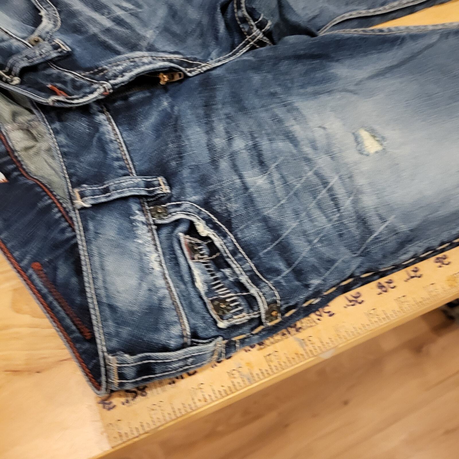 1921 Bootleg Flare Jeans Y2K 33" Inseam 12" Rise Stitch Pocket Detail