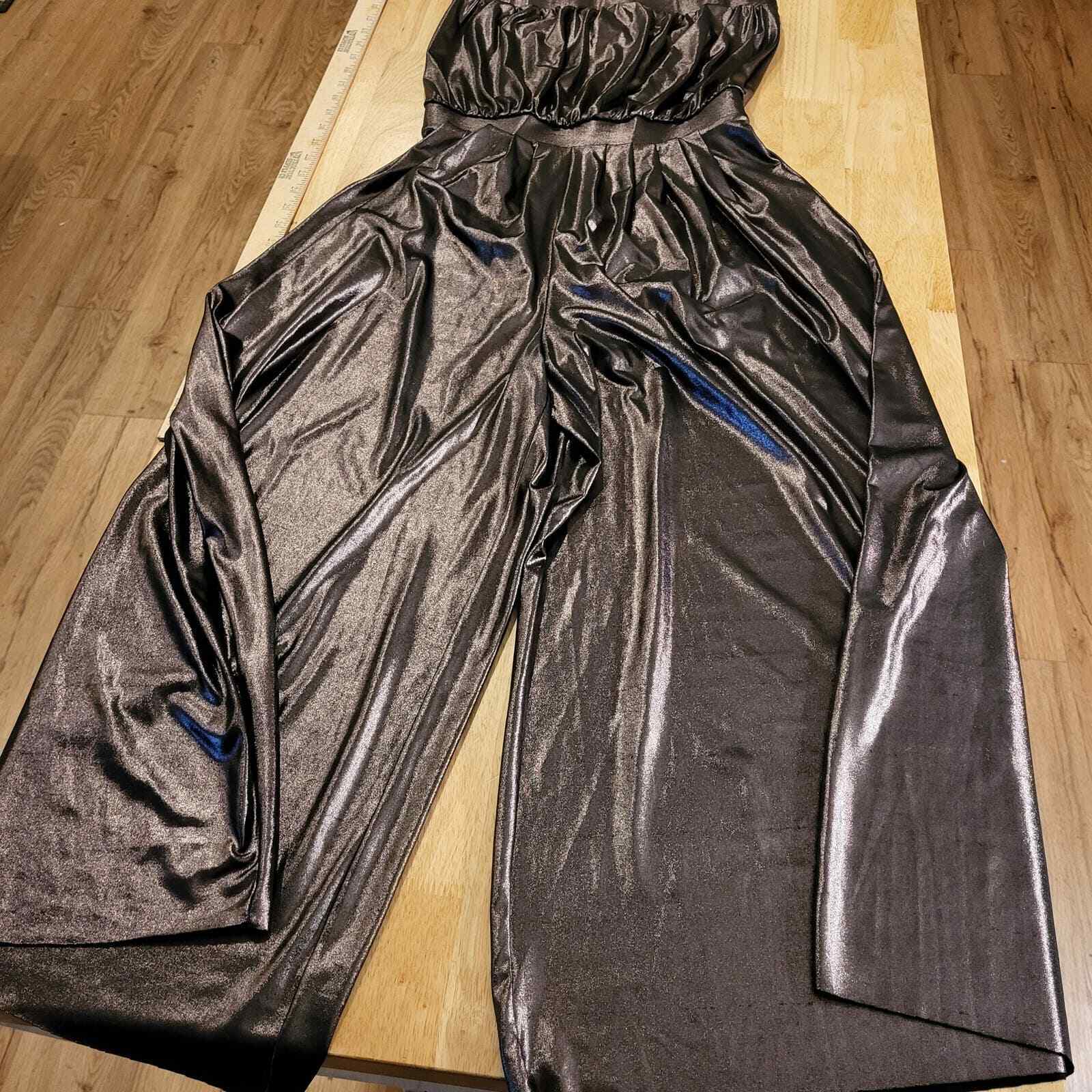 Urban Outfitters Bronze Lame Tube Top Wide Leg Disco Jumpsuit Romper 