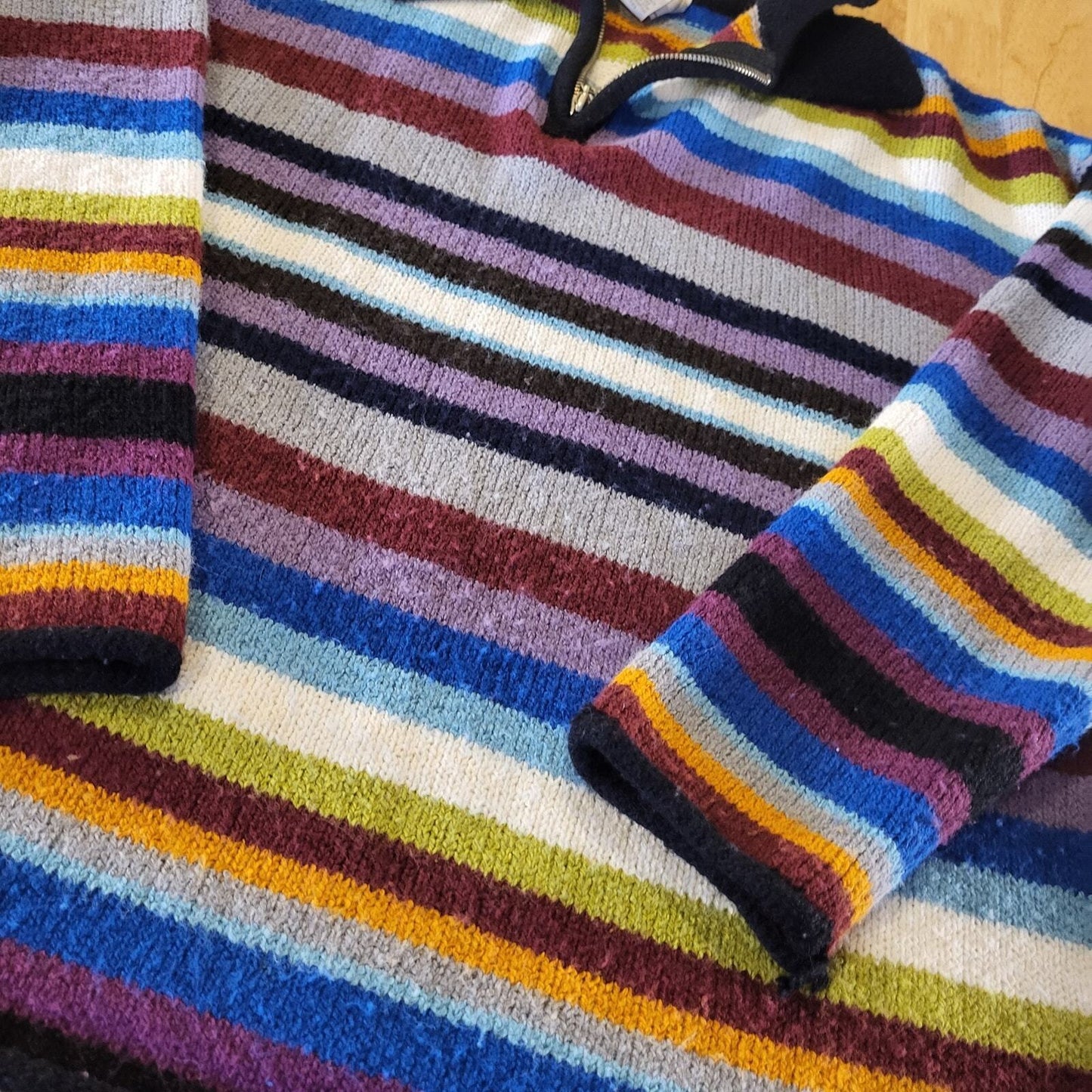 Vintage Express Tricot Knit Striped Collared 1/4 Zip Long Sleeve Sweater Small