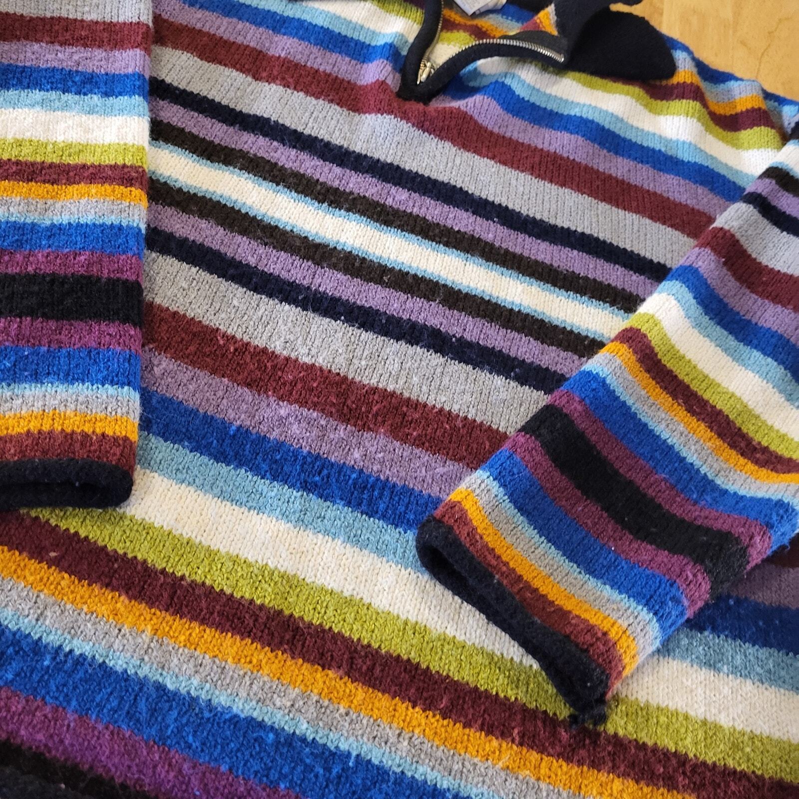 Vintage Express Tricot Knit Striped Collared 1/4 Zip Long Sleeve Sweater Small