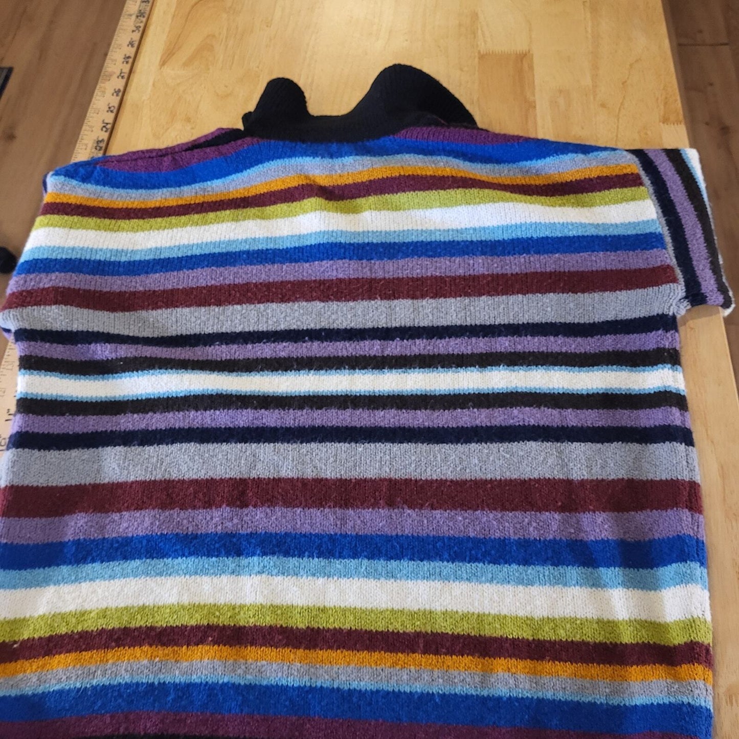 Vintage Express Tricot Knit Striped Collared 1/4 Zip Long Sleeve Sweater Small