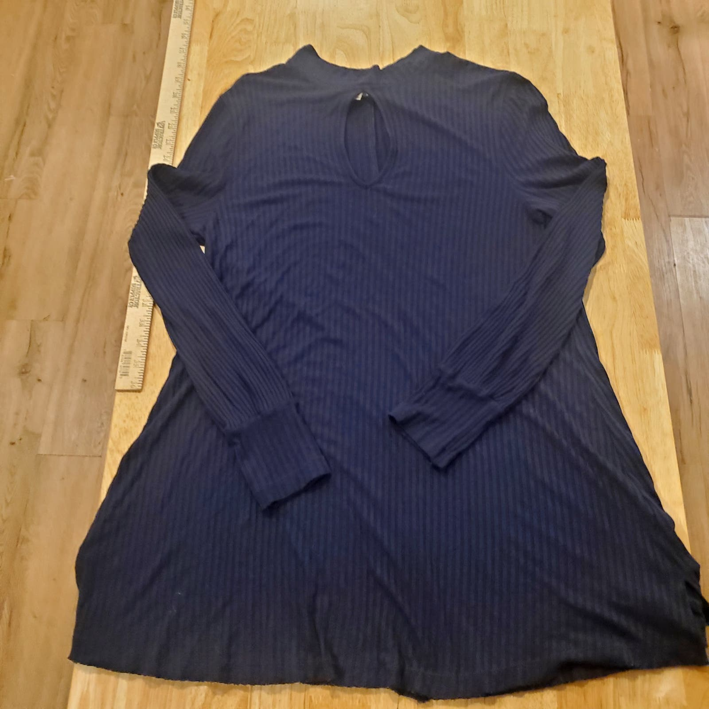 Free People We the Free Blue Knit A-Line Ribbed Knee Length Keyhole Mock Neck